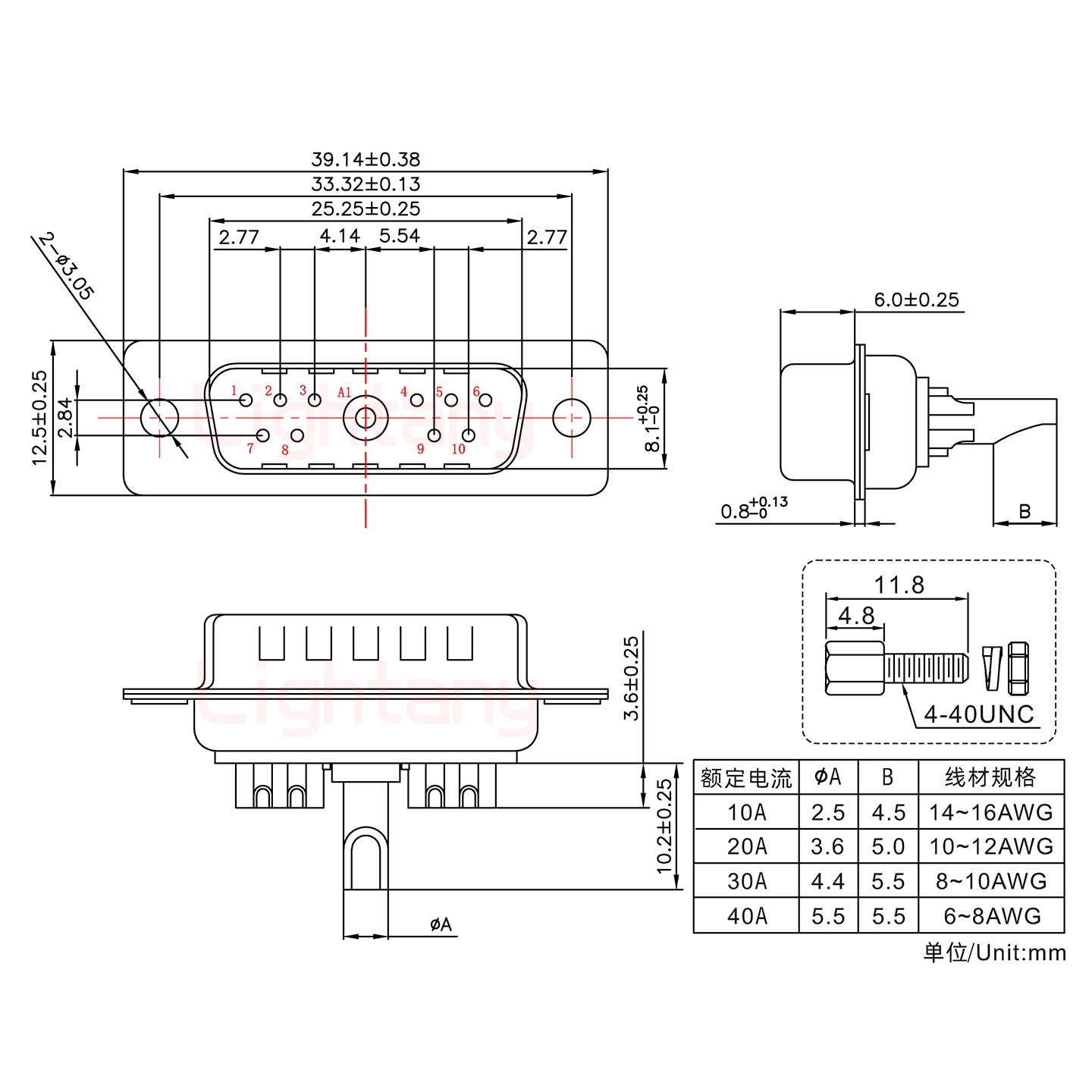 11W1公長(zhǎng)體焊線/配螺絲螺母/大電流40A