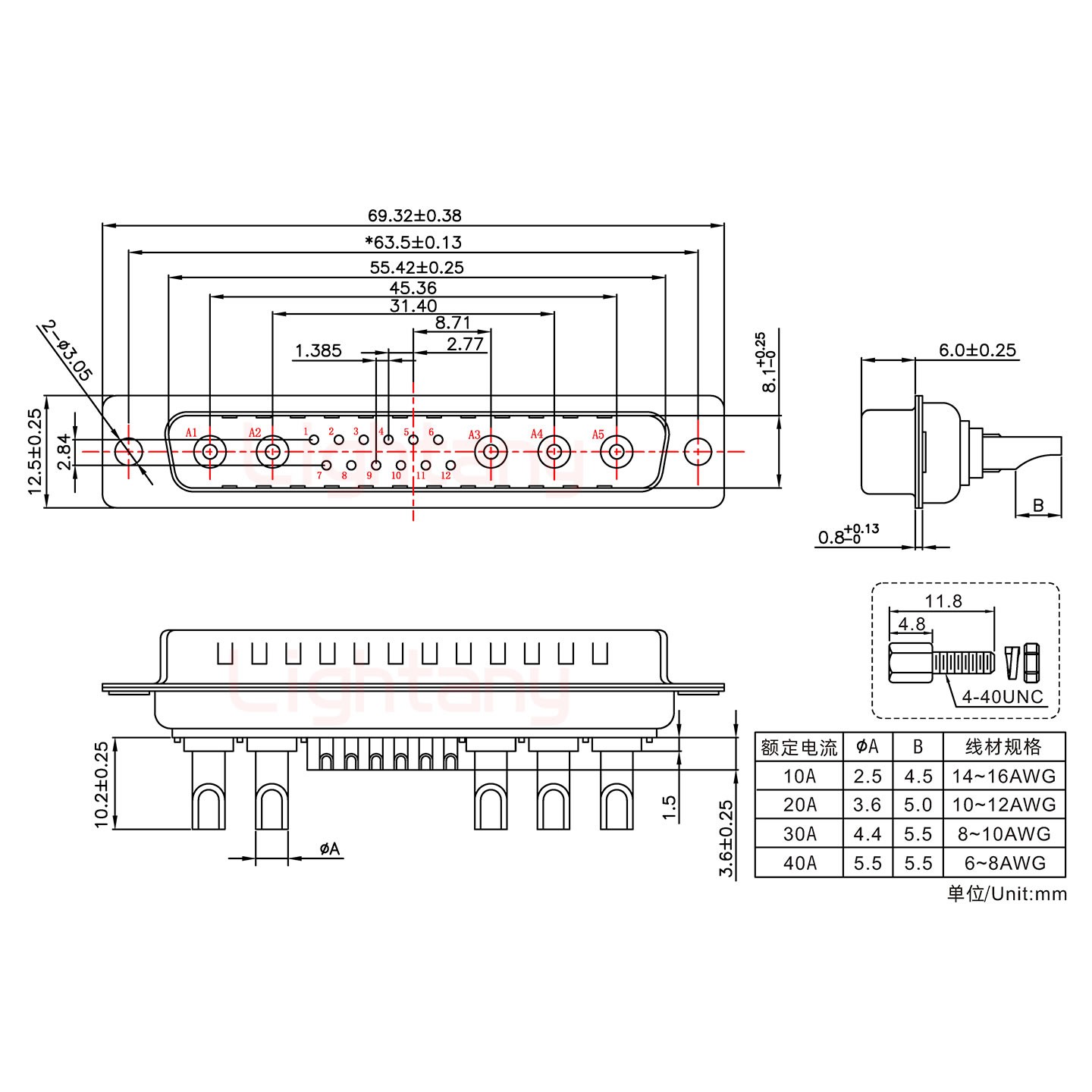 17W5公長體焊線/配螺絲螺母/大電流10A