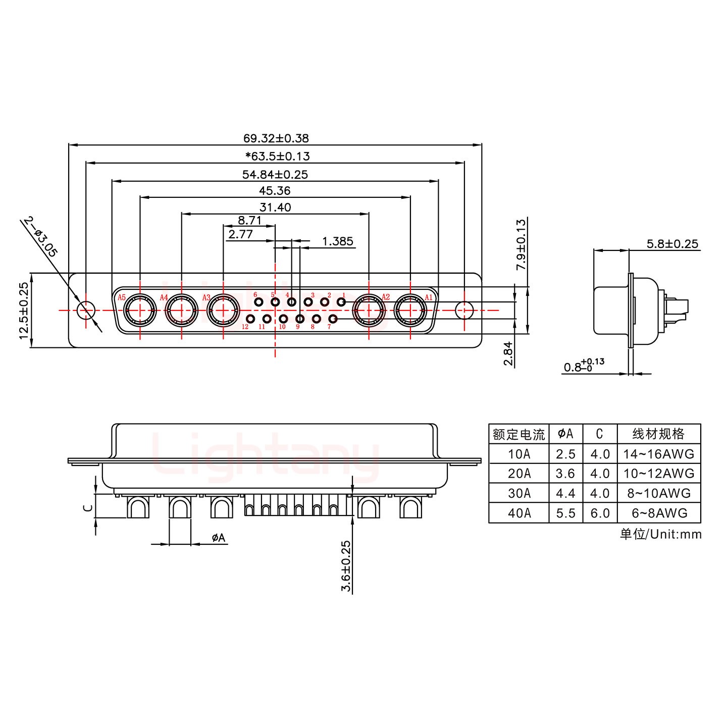 17W5母短體焊線40A+37P金屬外殼951彎出線4~12mm