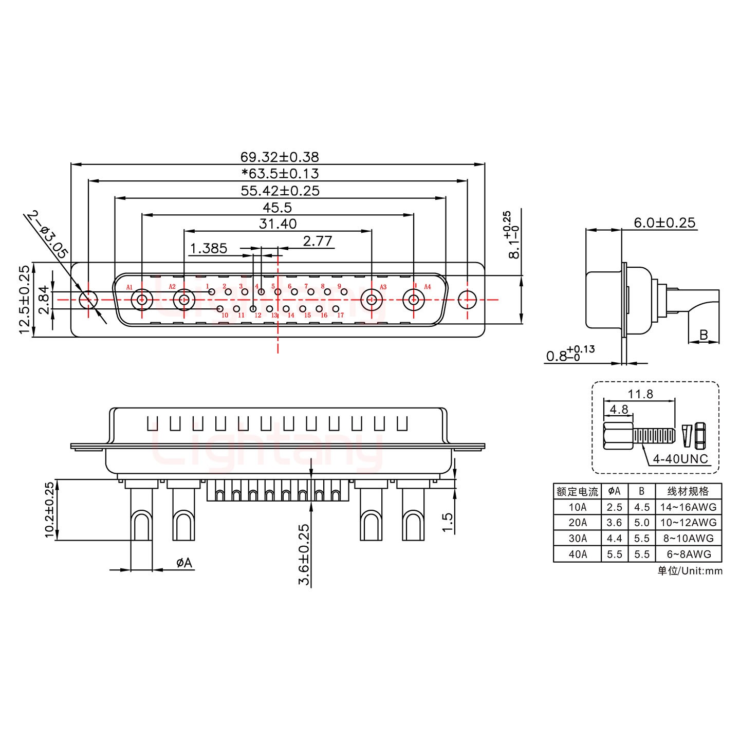 21W1公長體焊線/配螺絲螺母/大電流10A