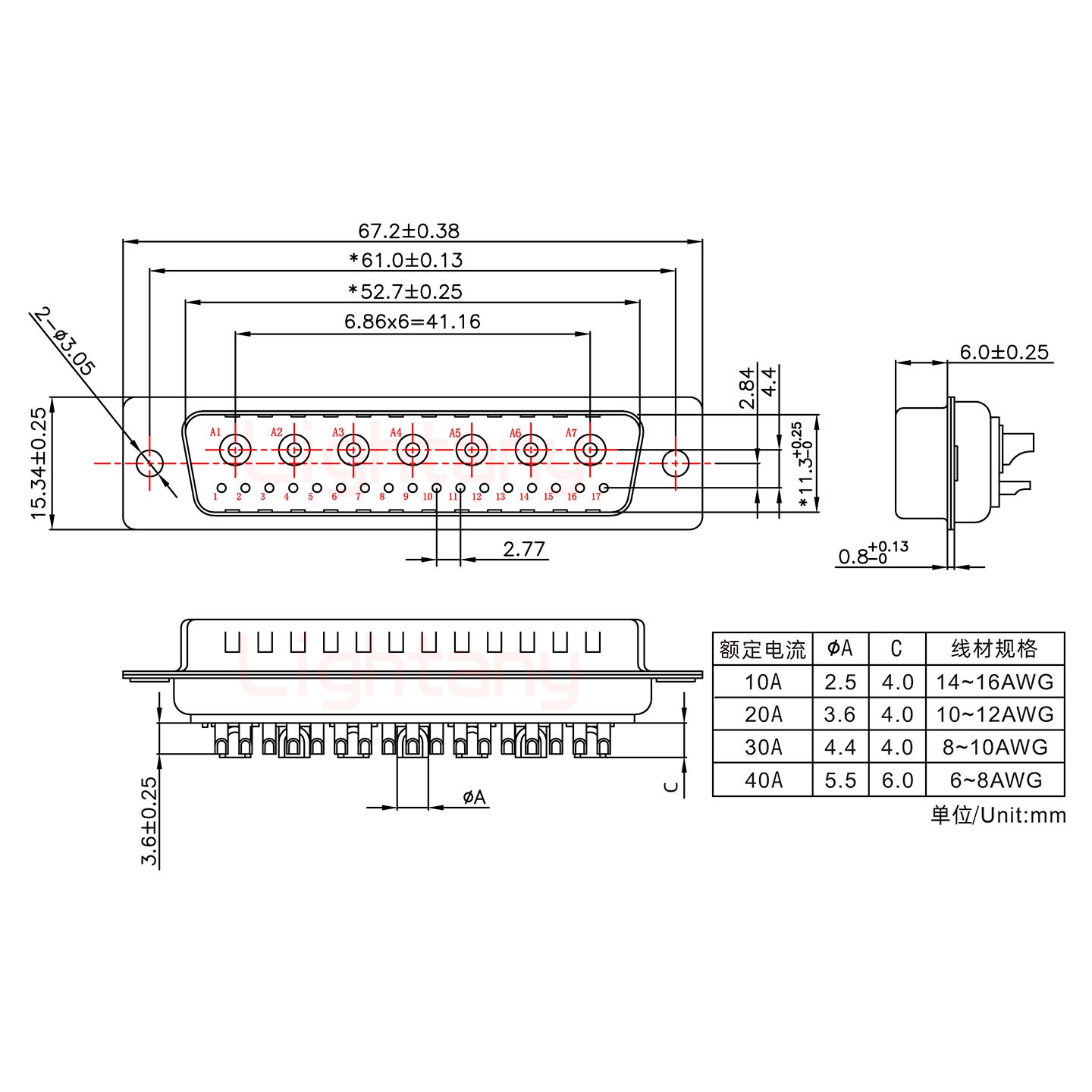 24W7公短體焊線40A+50P金屬外殼1746斜出線4~12mm