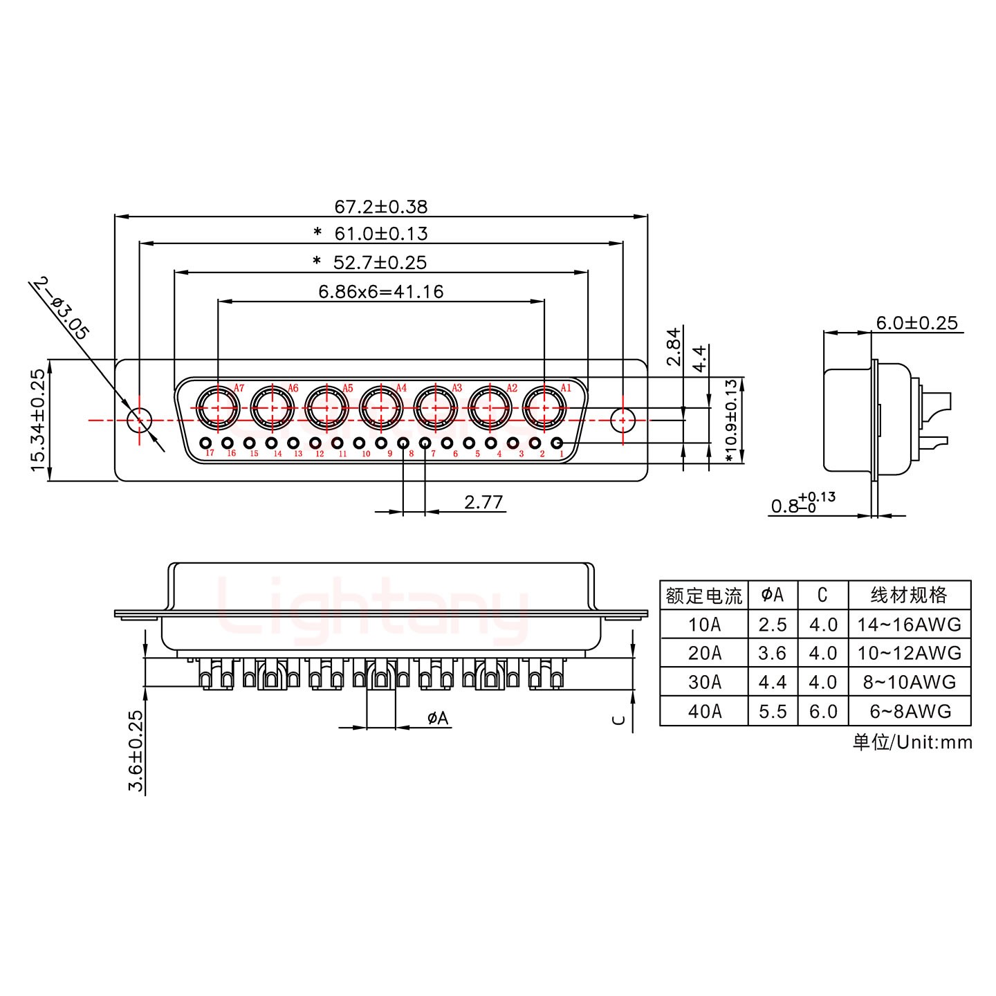 24W7母短體焊線30A+50P金屬外殼1331直出線12.5mm