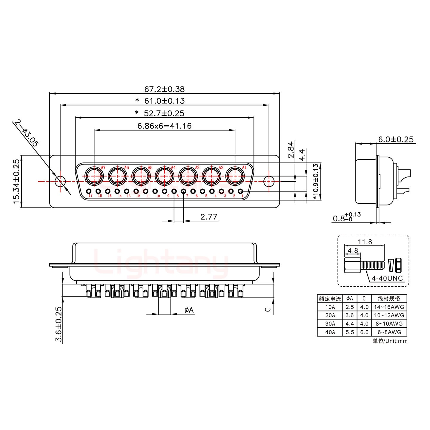 24W7母短體焊線/配螺絲螺母/大電流30A