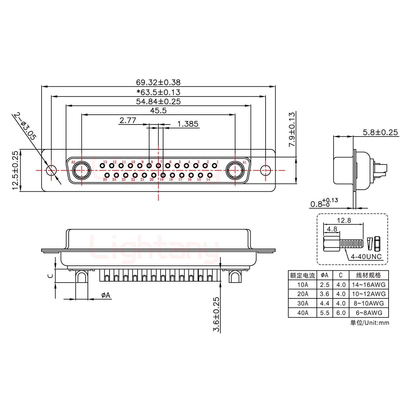 27W2母短體焊線/配螺絲螺母/大電流10A