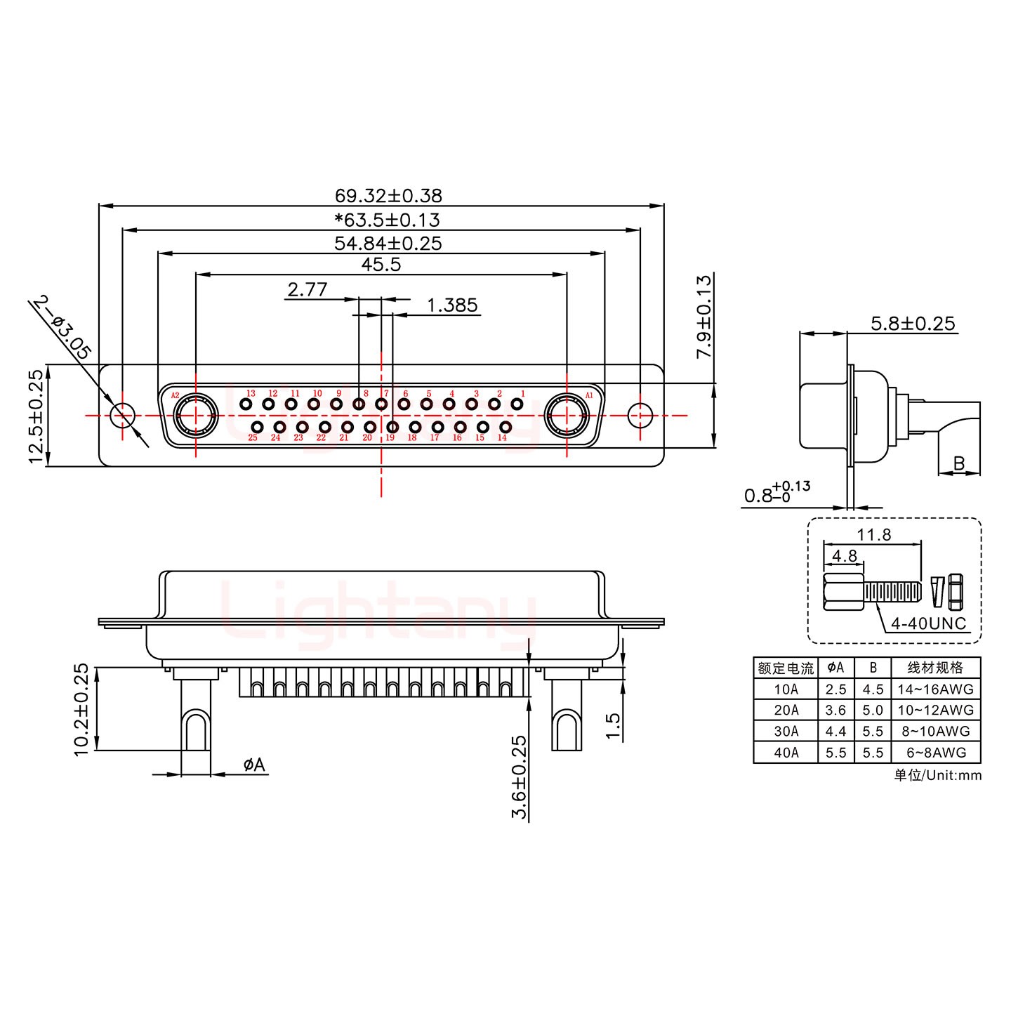 27W2母長體焊線/配螺絲螺母/大電流40A