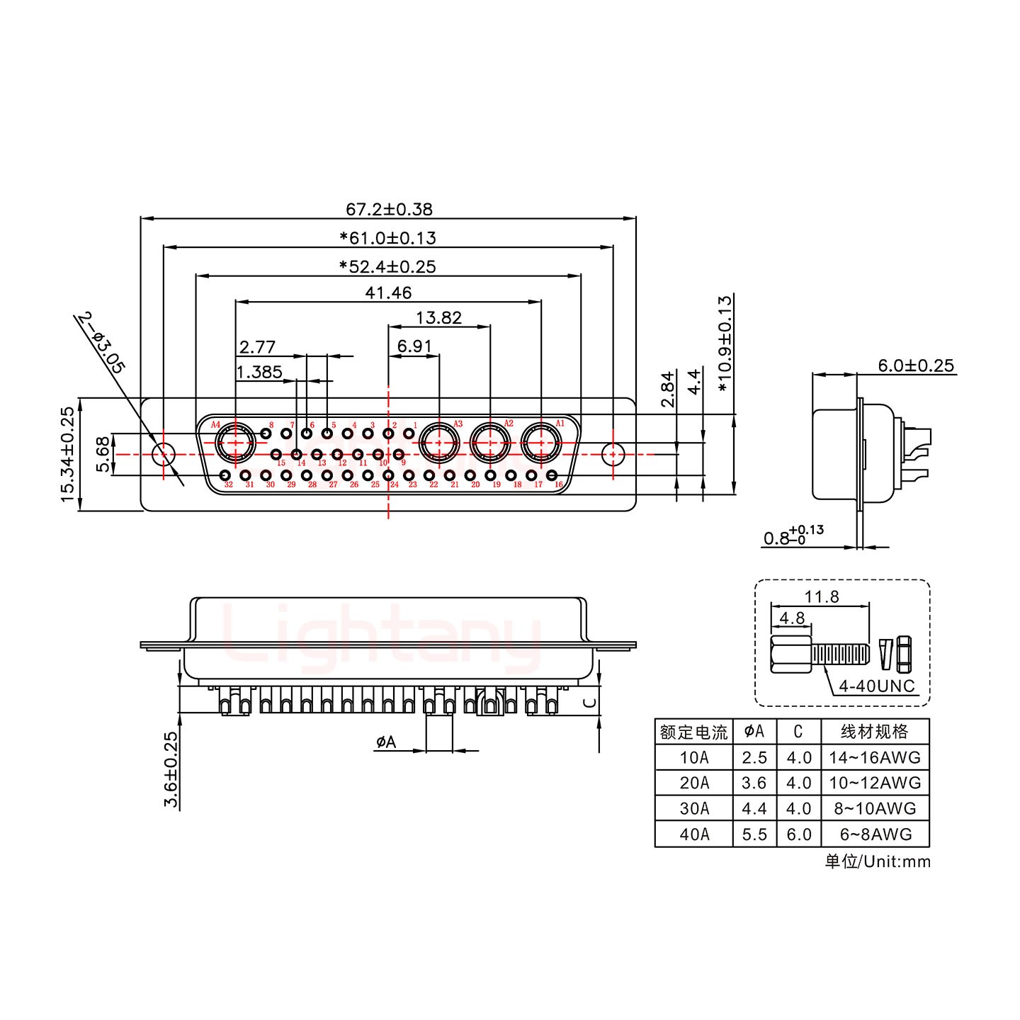 36W4母短體焊線/配螺絲螺母/大電流10A