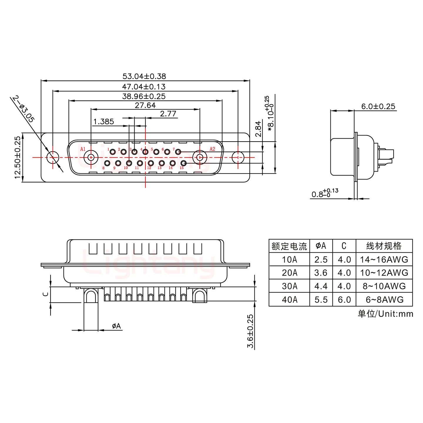 17W2公短體焊線10A+25P金屬外殼1015彎出線4~12mm