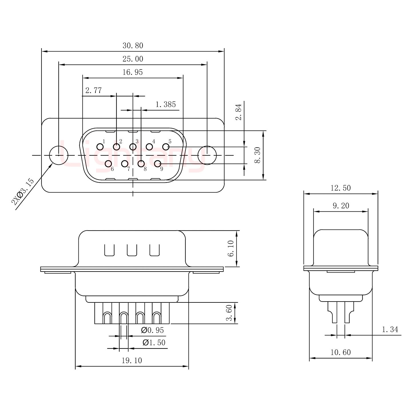 DB9公焊線(xiàn)+金屬外殼424彎出線(xiàn)4~12mm