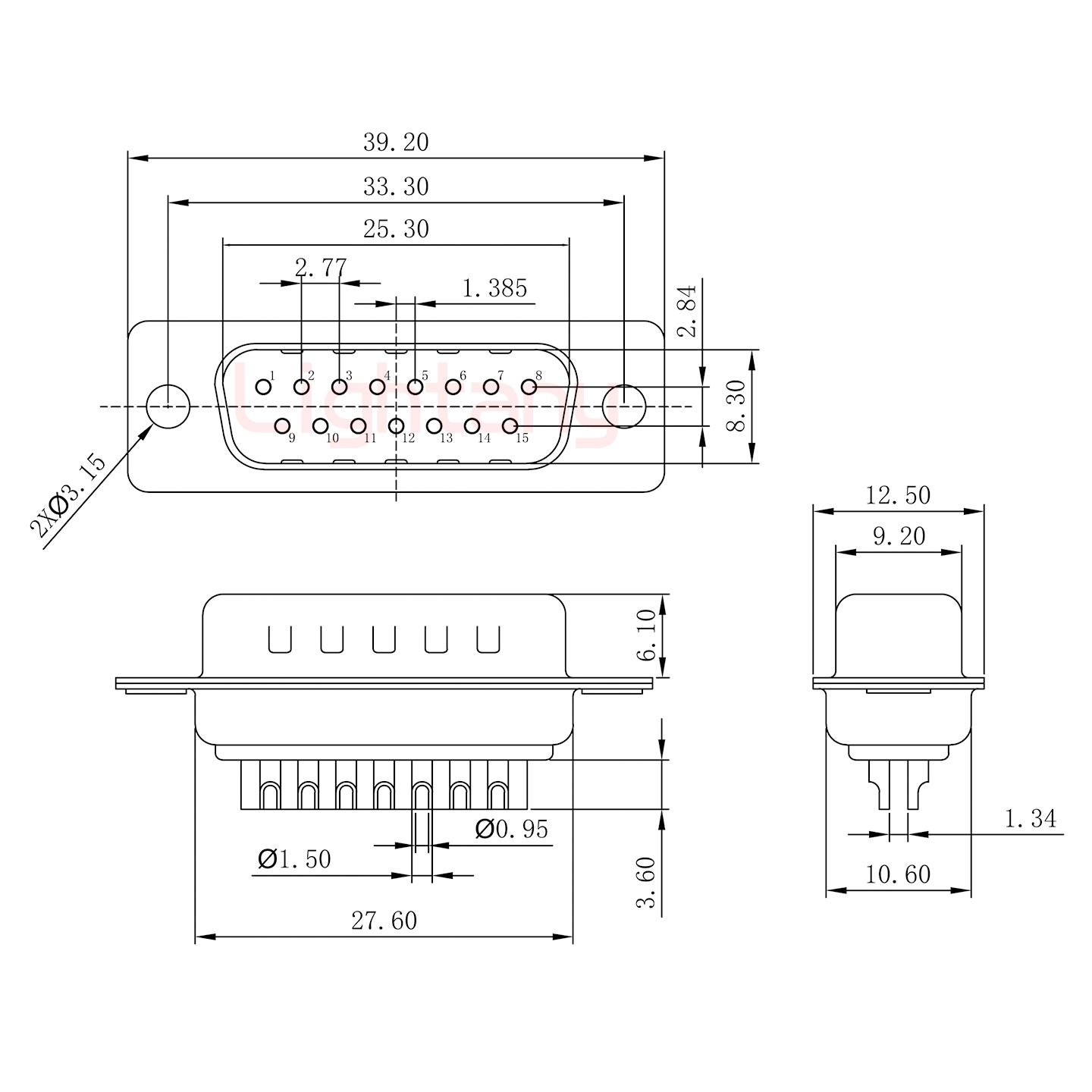 DB15公焊線+金屬外殼1664直出線4~12mm