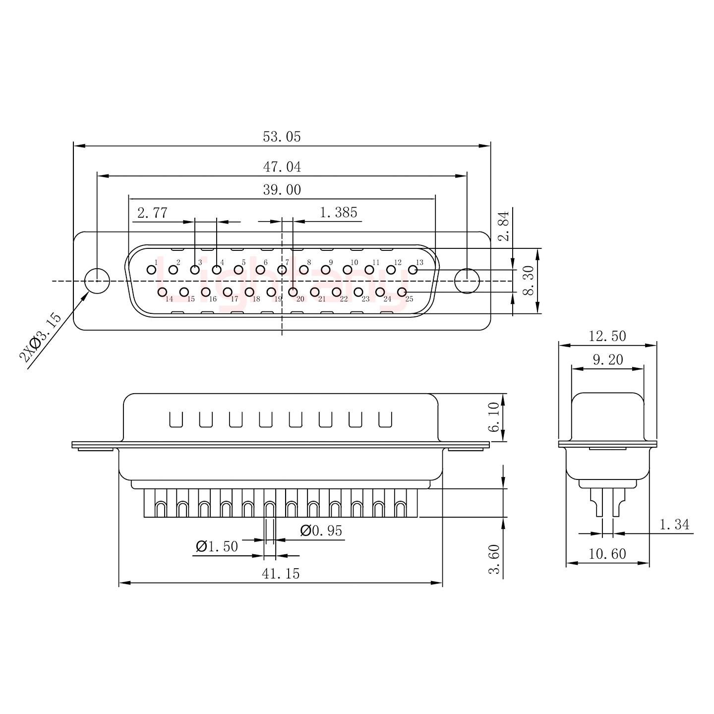 DB25公焊線(xiàn)+金屬外殼1657直出線(xiàn)4~12mm