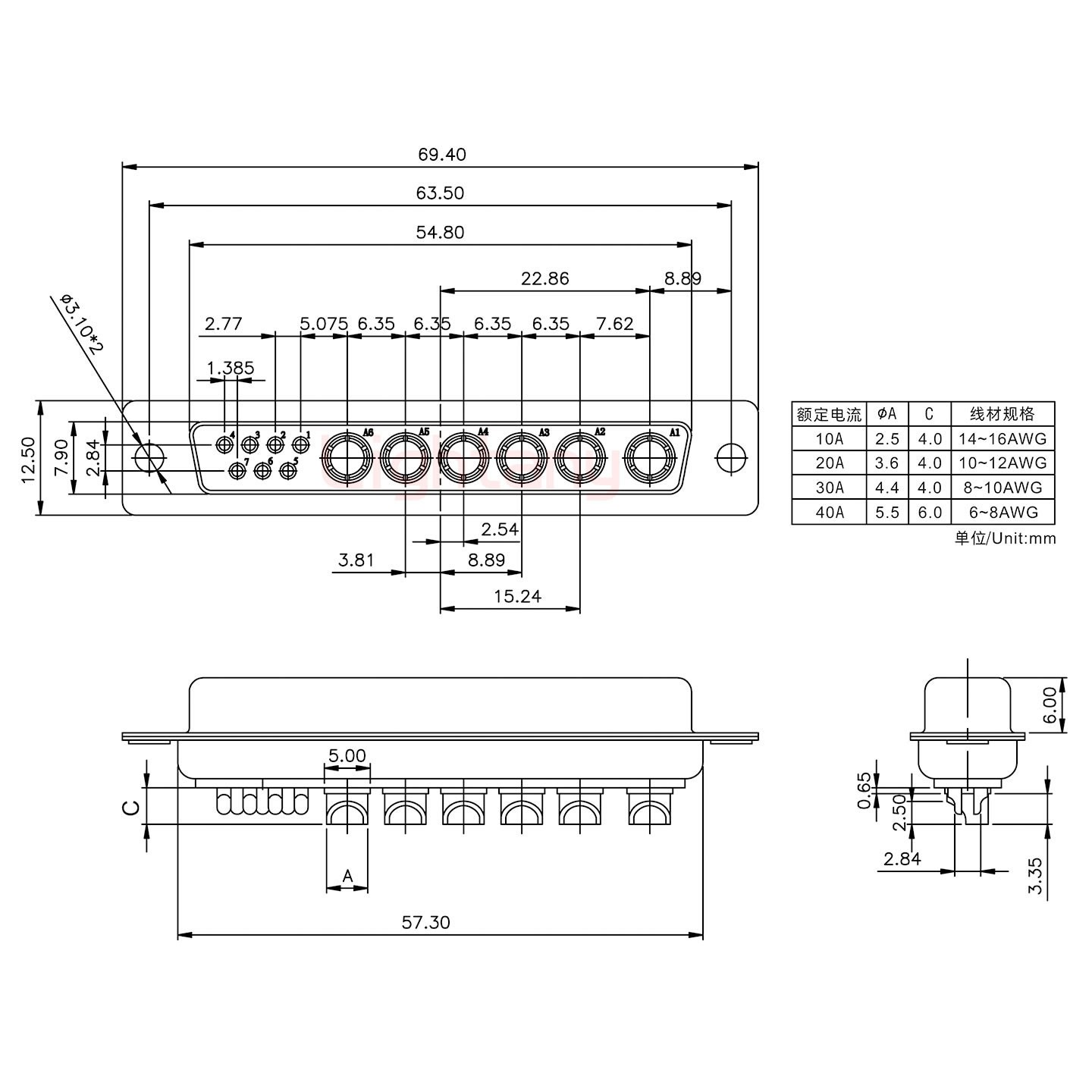 13W6B母短體焊線20A+37P金屬外殼967斜出線4~12mm