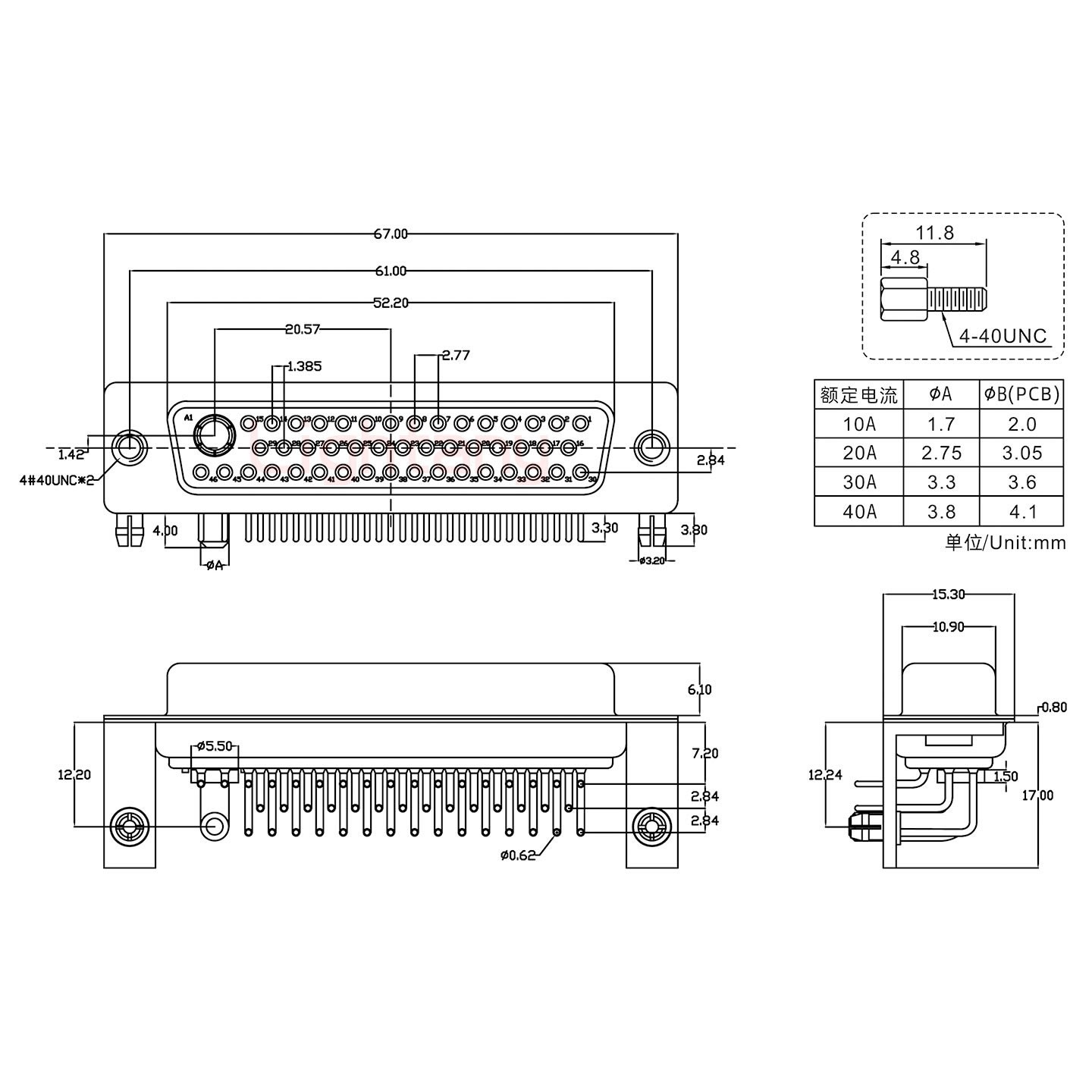 47W1母PCB彎插板/鉚支架12.2/大電流10A