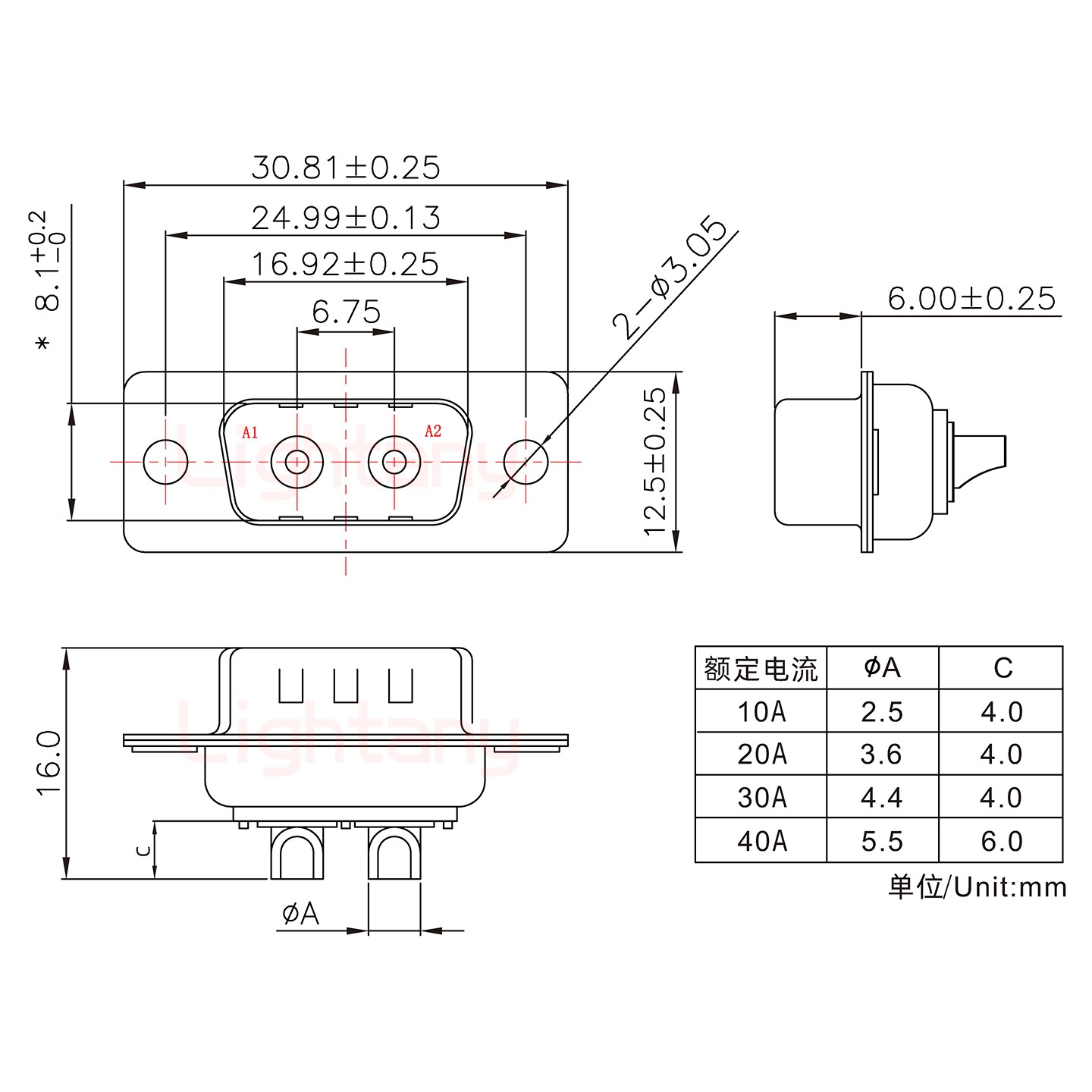 2W2公短體焊線/光孔/大電流10A