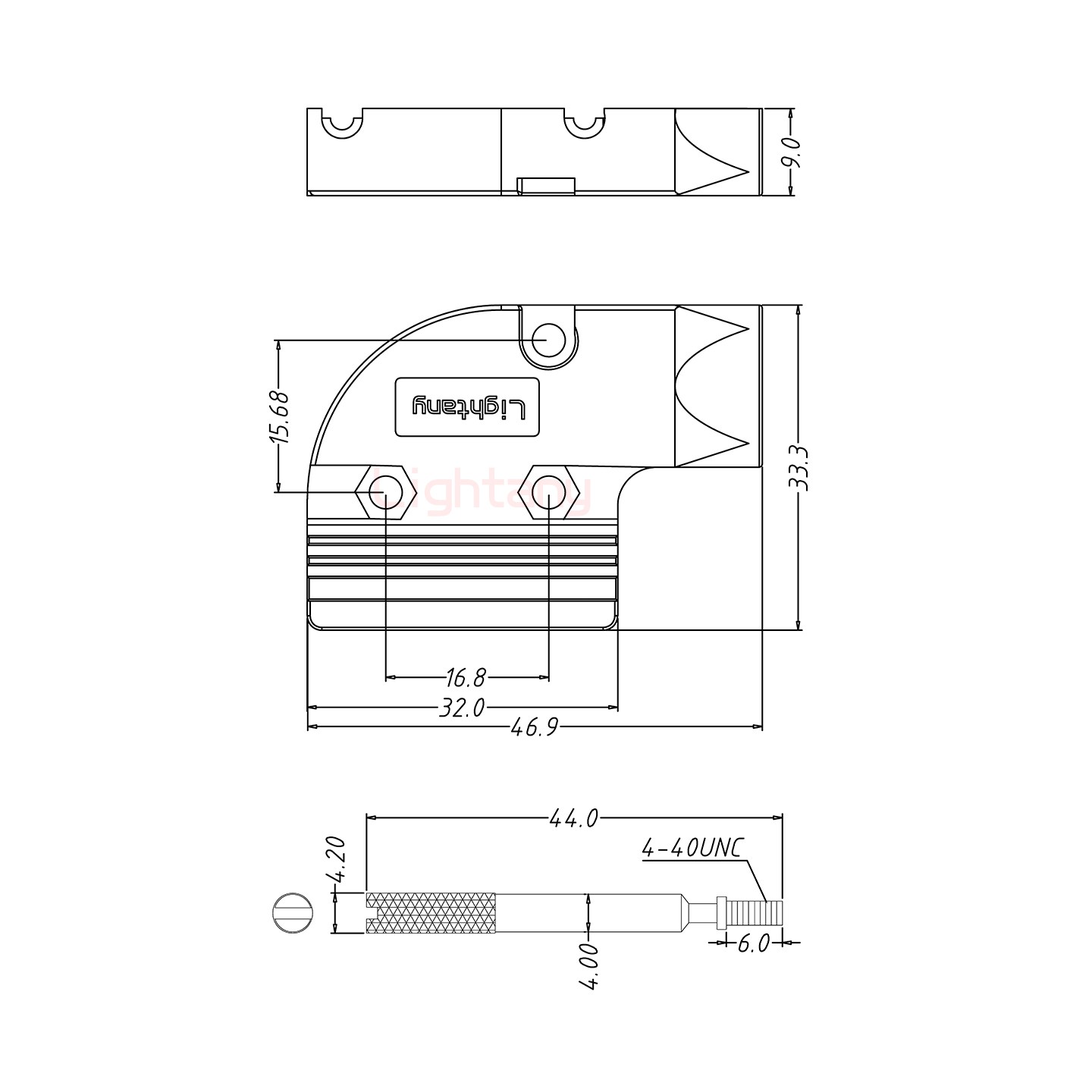 DB9公焊線(xiàn)+金屬外殼424彎出線(xiàn)4~12mm