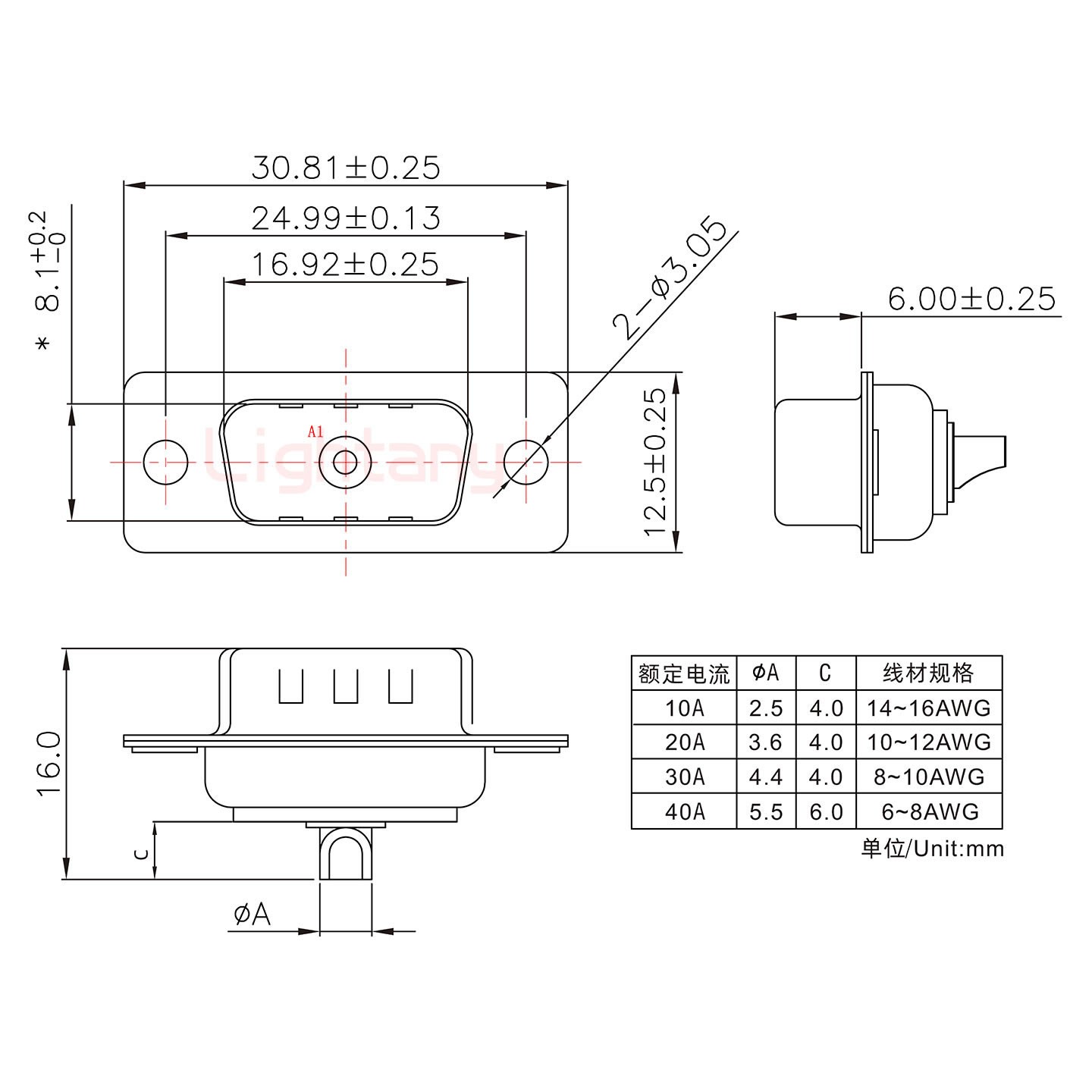 1W1公短體焊線40A+9P金屬外殼424彎出線4~12mm