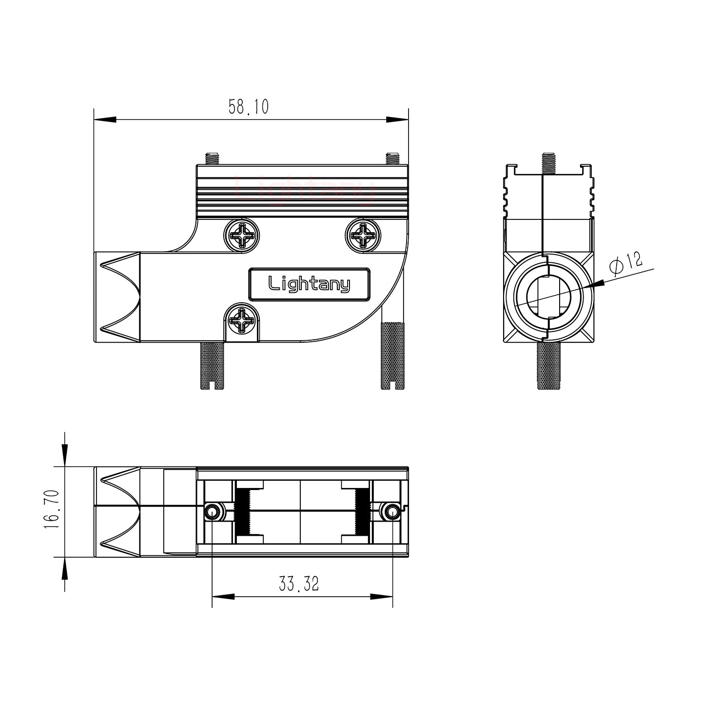 3W3公短體焊線40A+15P金屬外殼1443彎出線4~12mm