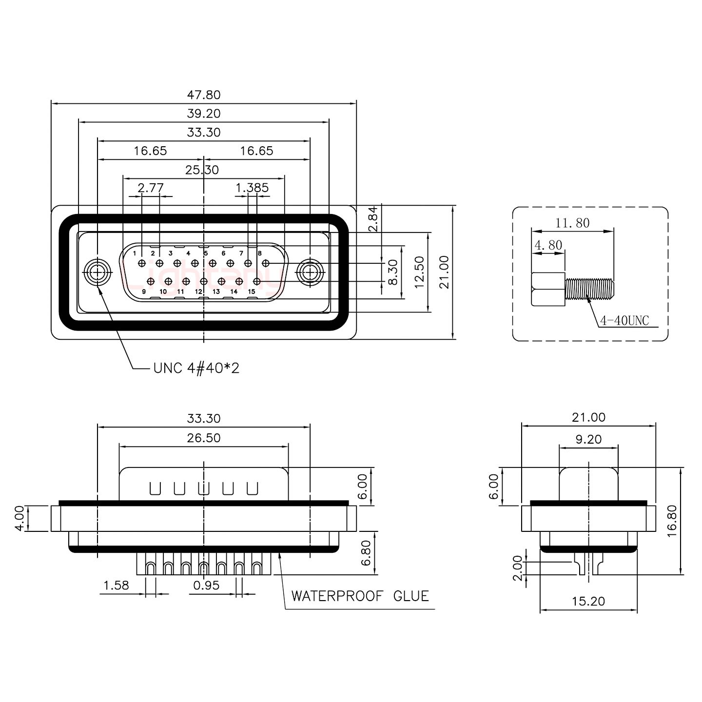 防水DB15 公 焊線(xiàn)式 鎖螺絲 車(chē)針