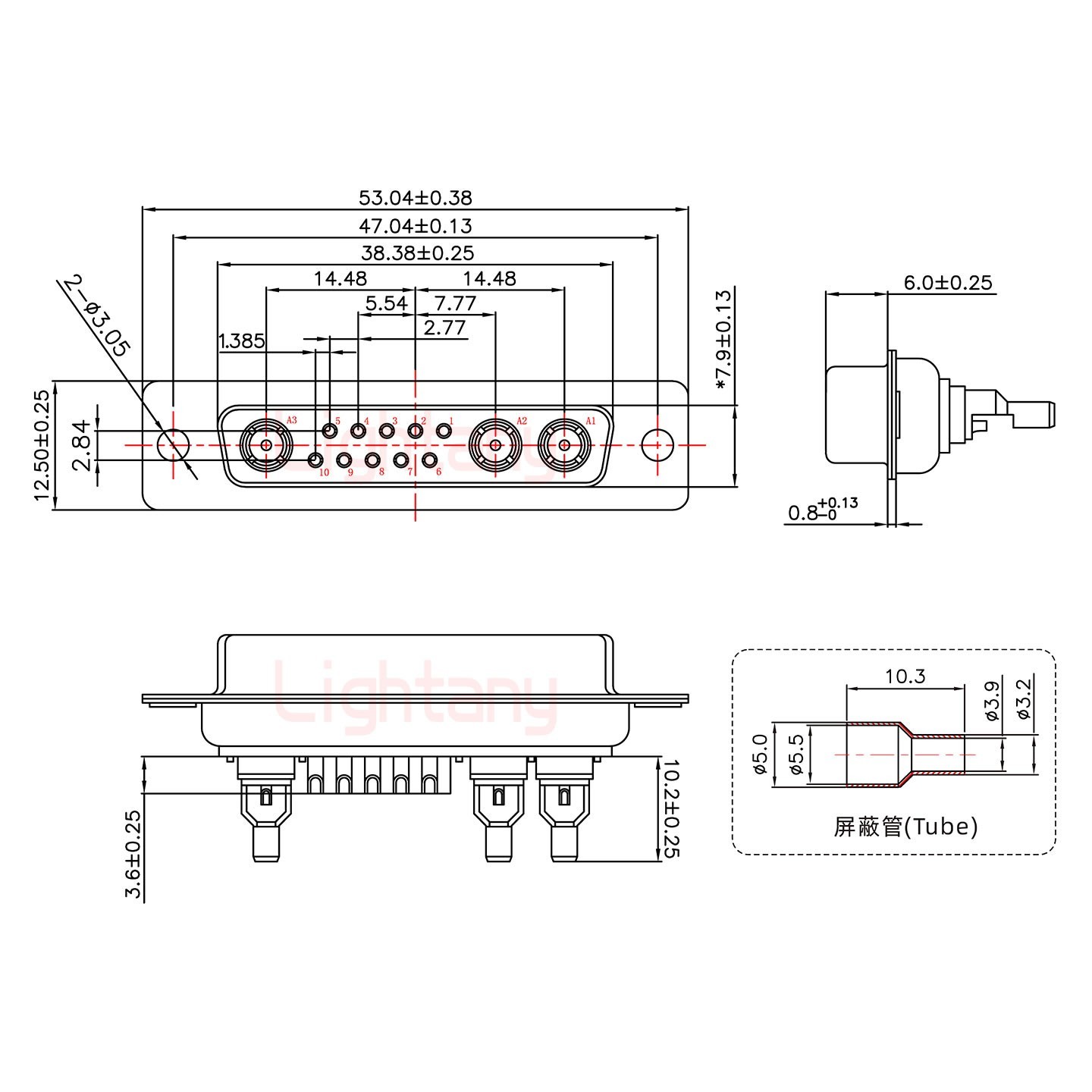 13W3母頭焊線+防水接頭/線徑10~16mm/射頻同軸50歐姆