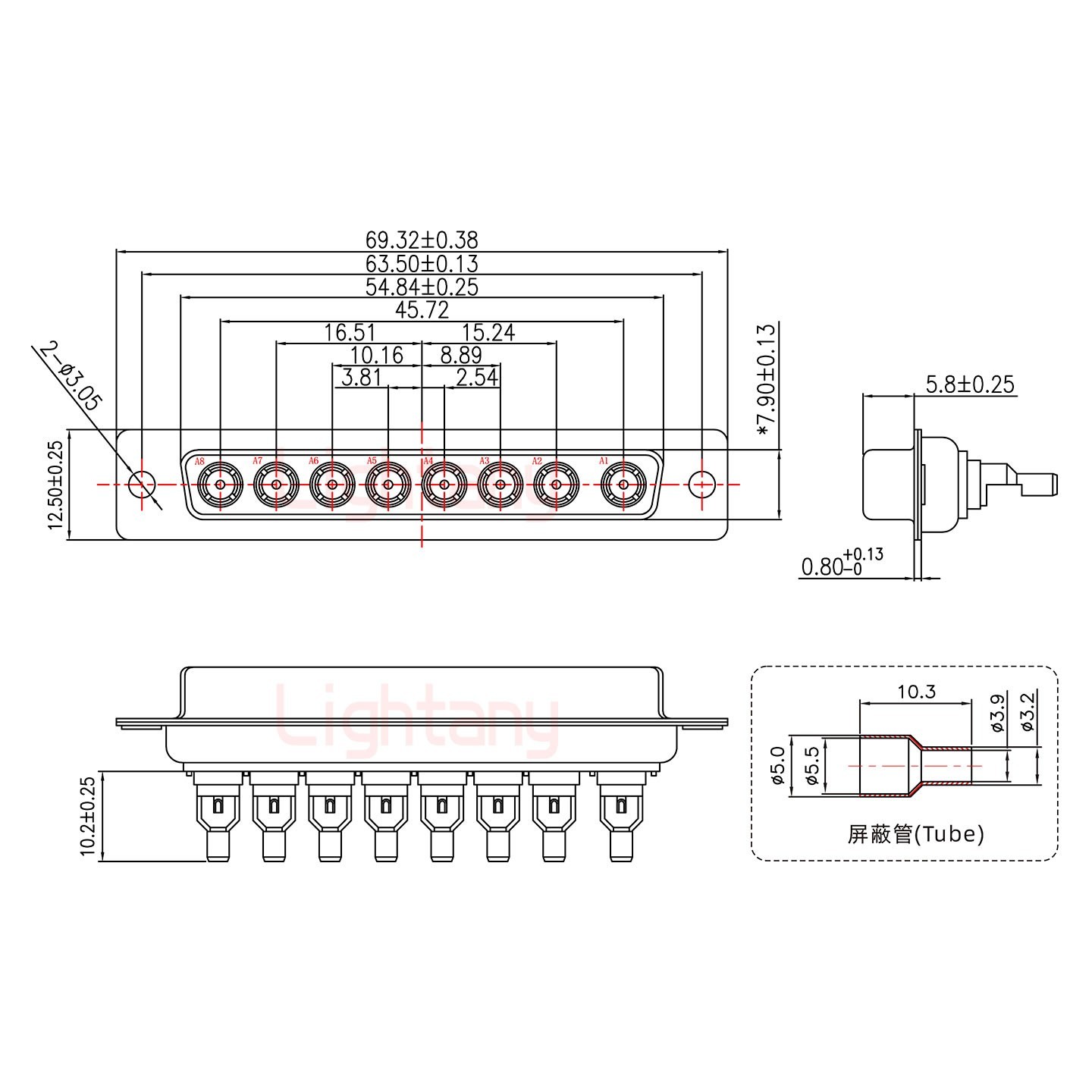 8W8母頭焊線+防水接頭/線徑10~16mm/射頻同軸50歐姆