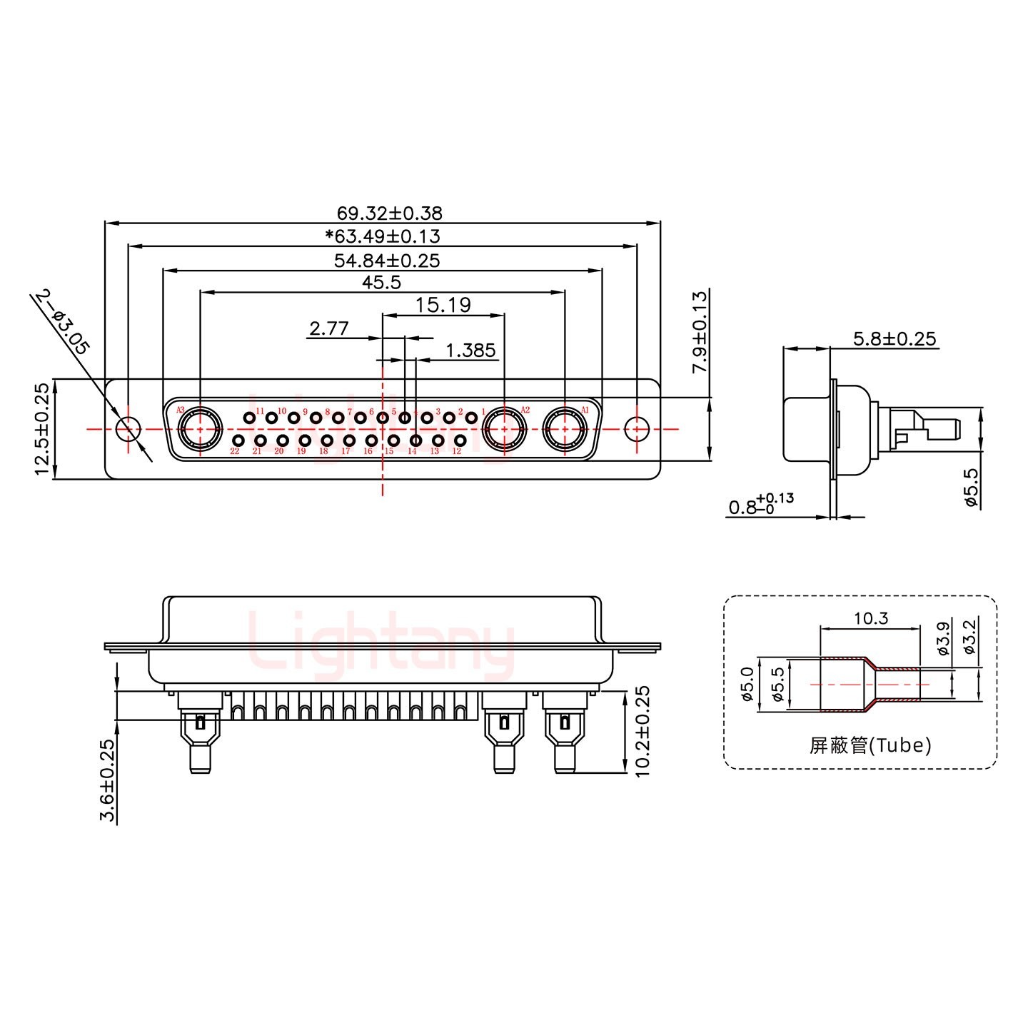 25W3母頭焊線+防水接頭/線徑5~11mm/射頻同軸50歐姆