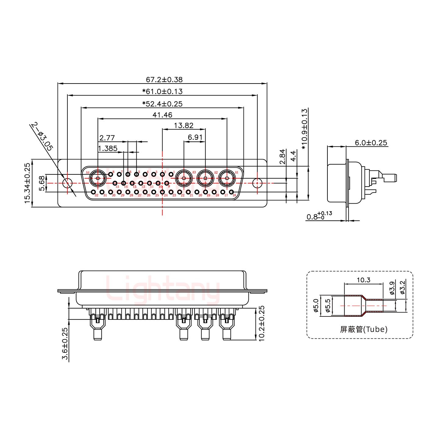 36W4母頭焊線+防水接頭/線徑10~16mm/射頻同軸50歐姆