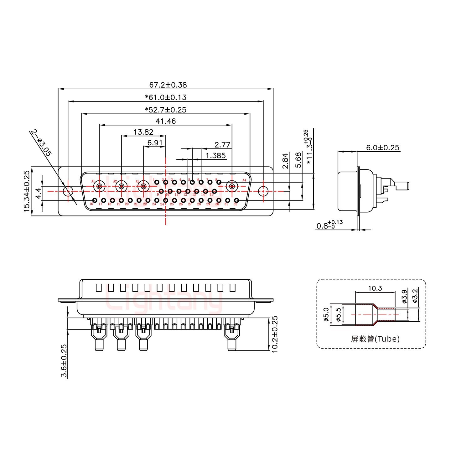 36W4公頭焊線+防水接頭/線徑5~11mm/射頻同軸50歐姆