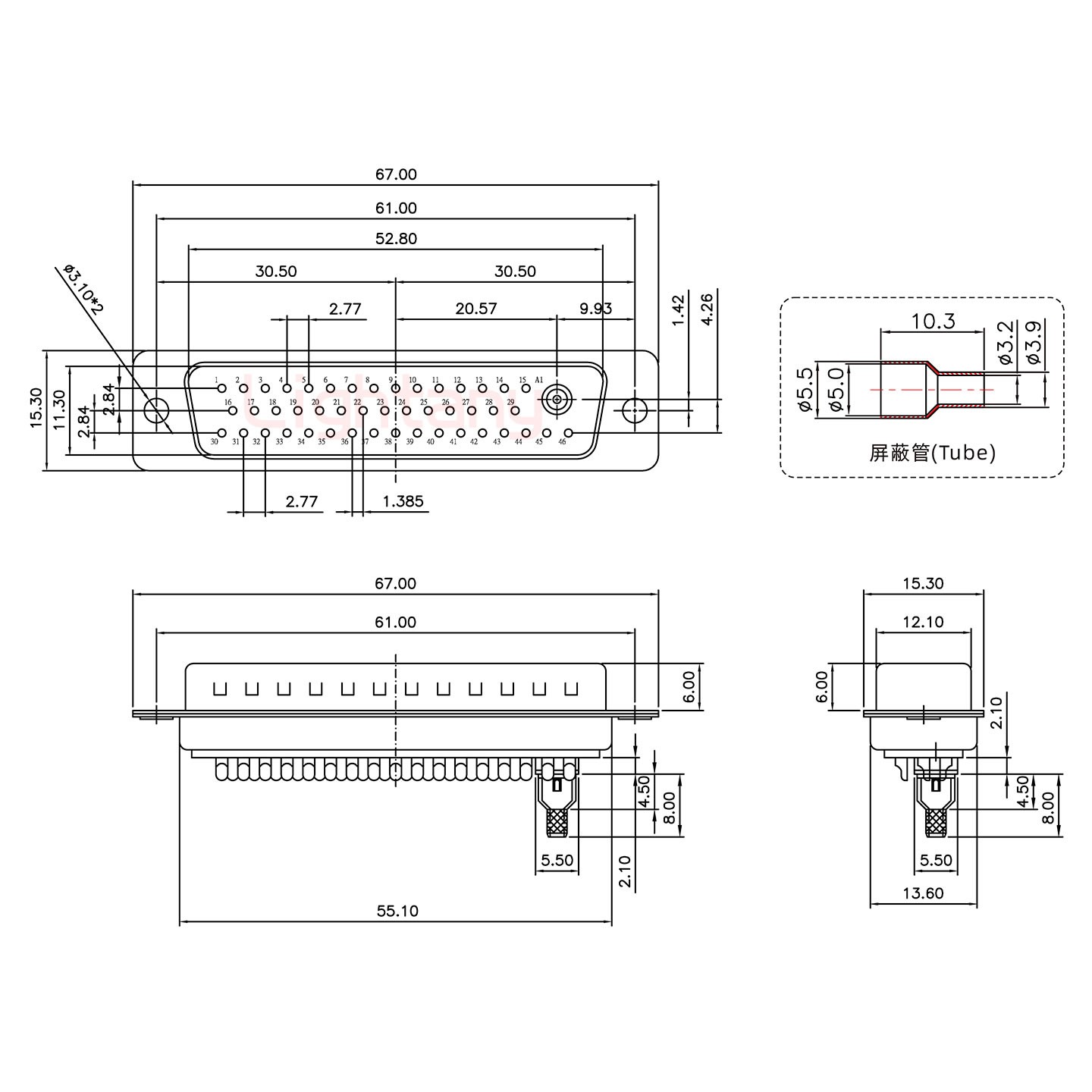 43W2公頭焊線+防水接頭/線徑10~16mm/射頻同軸50歐姆