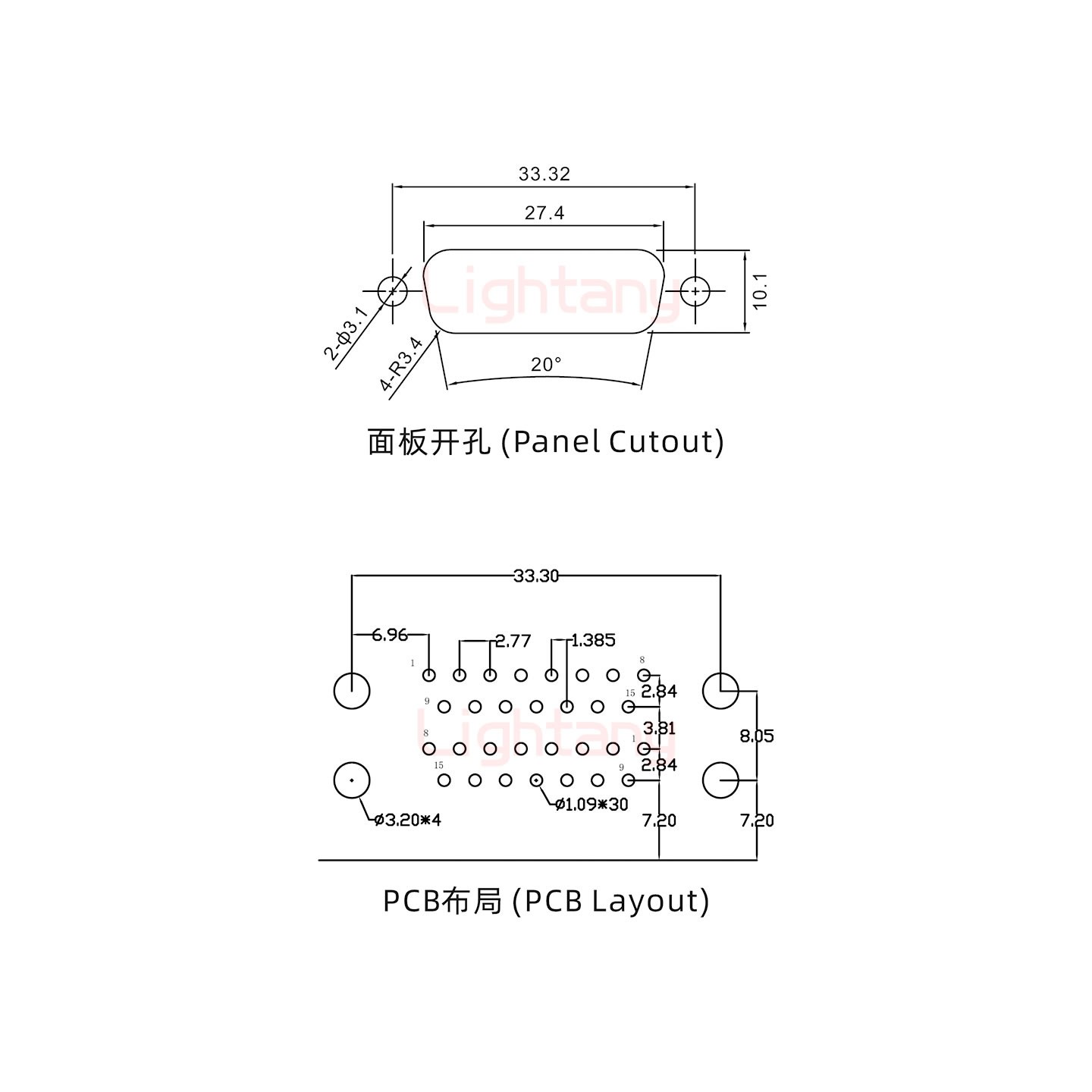 DR15 上公下母 間距19.05車針雙胞胎 D-SUB連接器