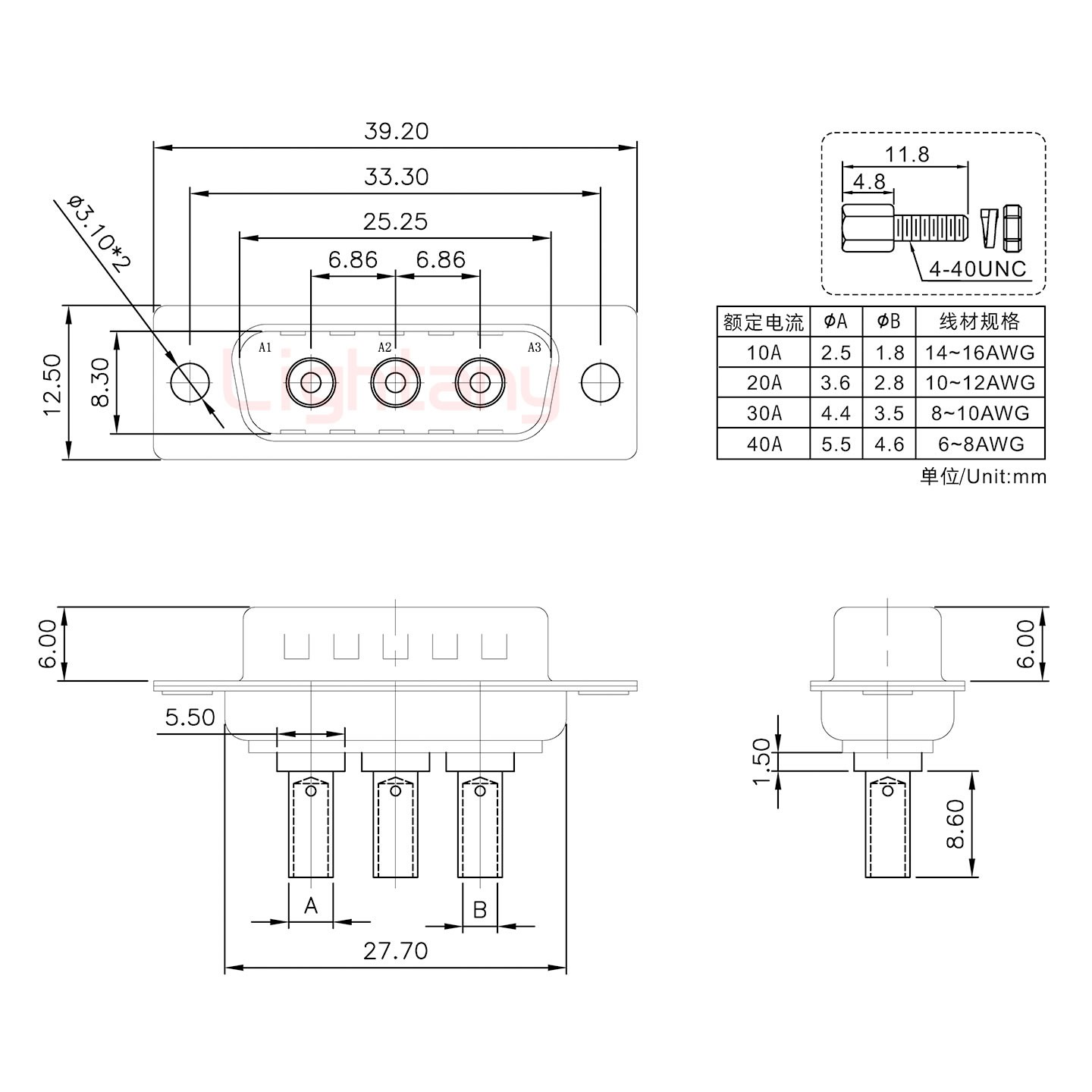 3W3公壓線式/配螺絲螺母/大電流40A