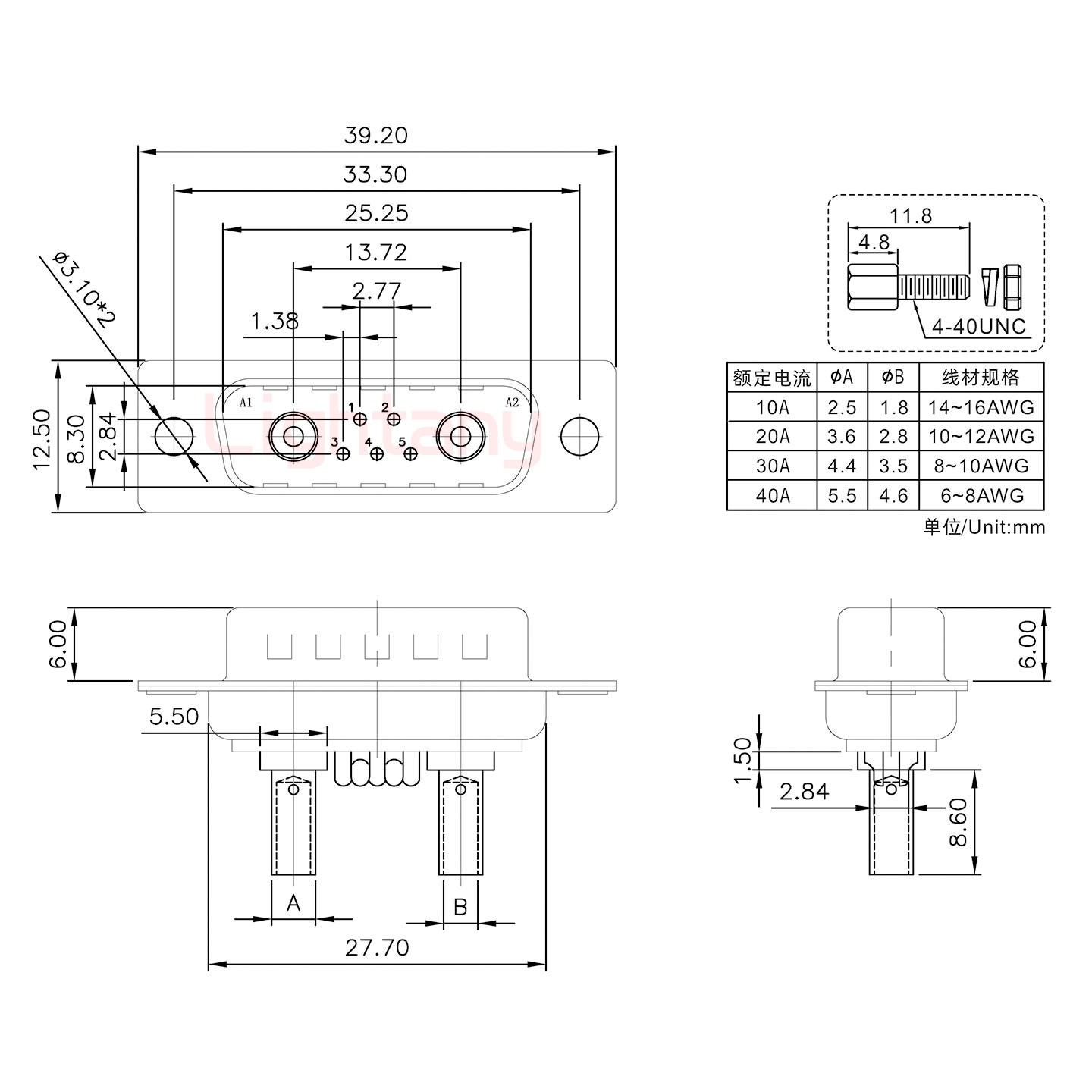 7W2公壓線式/配螺絲螺母/大電流40A