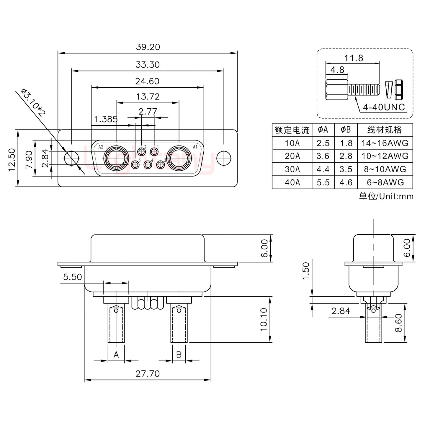 7W2母壓線式/配螺絲螺母/大電流30A