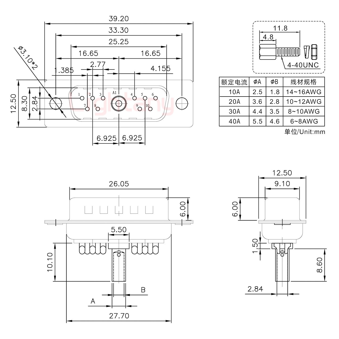 11W1公壓線式/配螺絲螺母/大電流40A