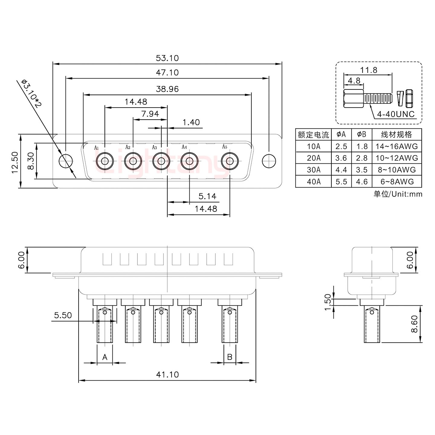 5W5公壓線式/配螺絲螺母/大電流20A