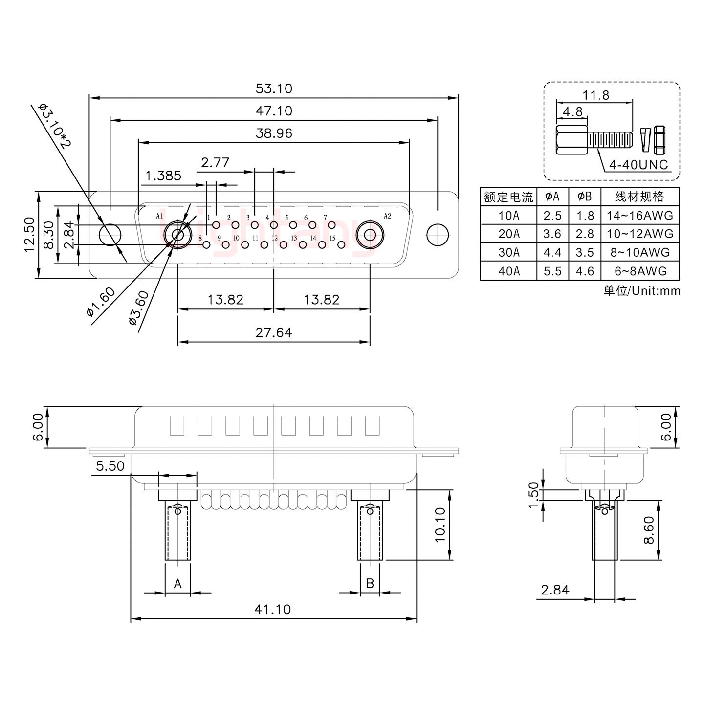 17W2公壓線式/配螺絲螺母/大電流30A