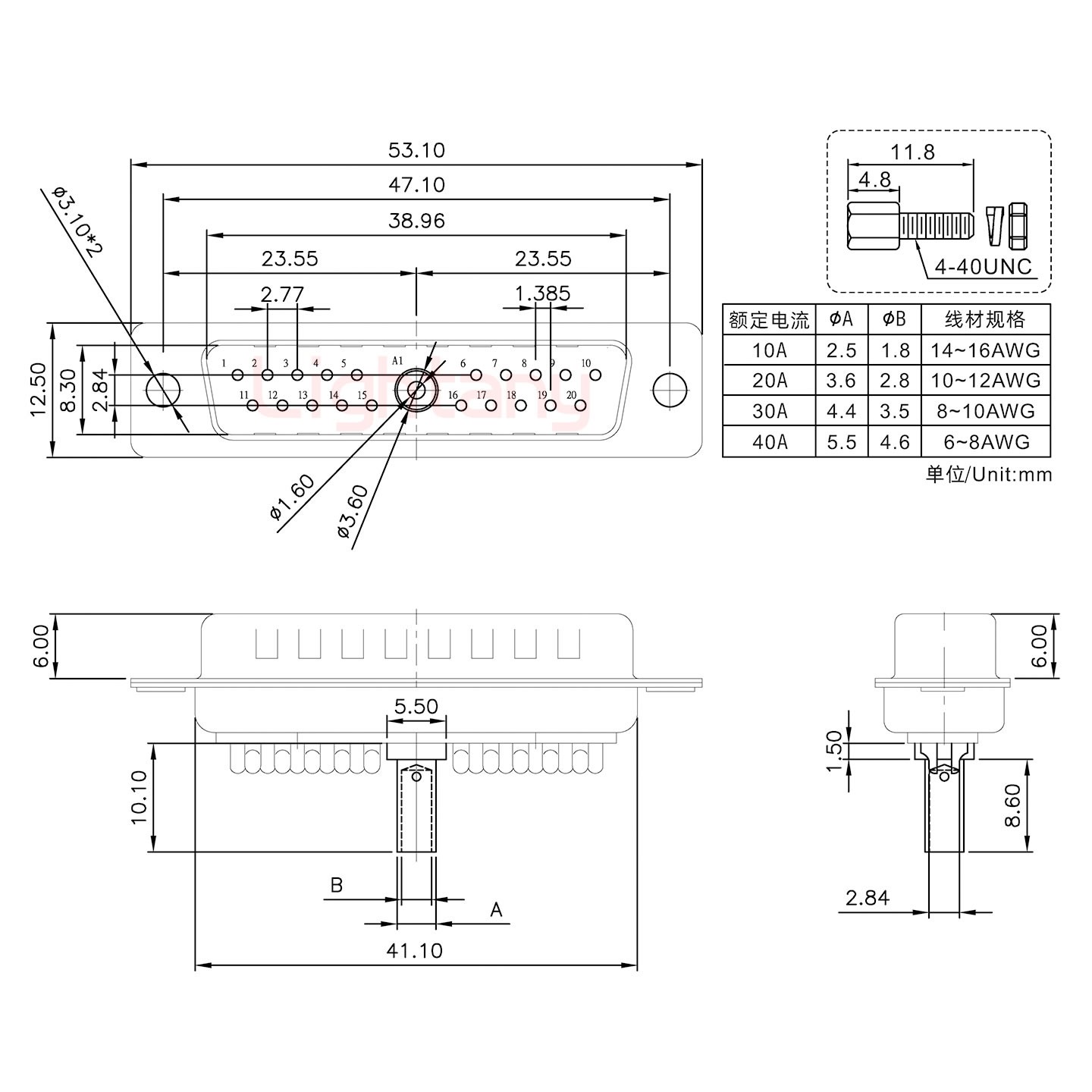 21W1公壓線式/配螺絲螺母/大電流10A