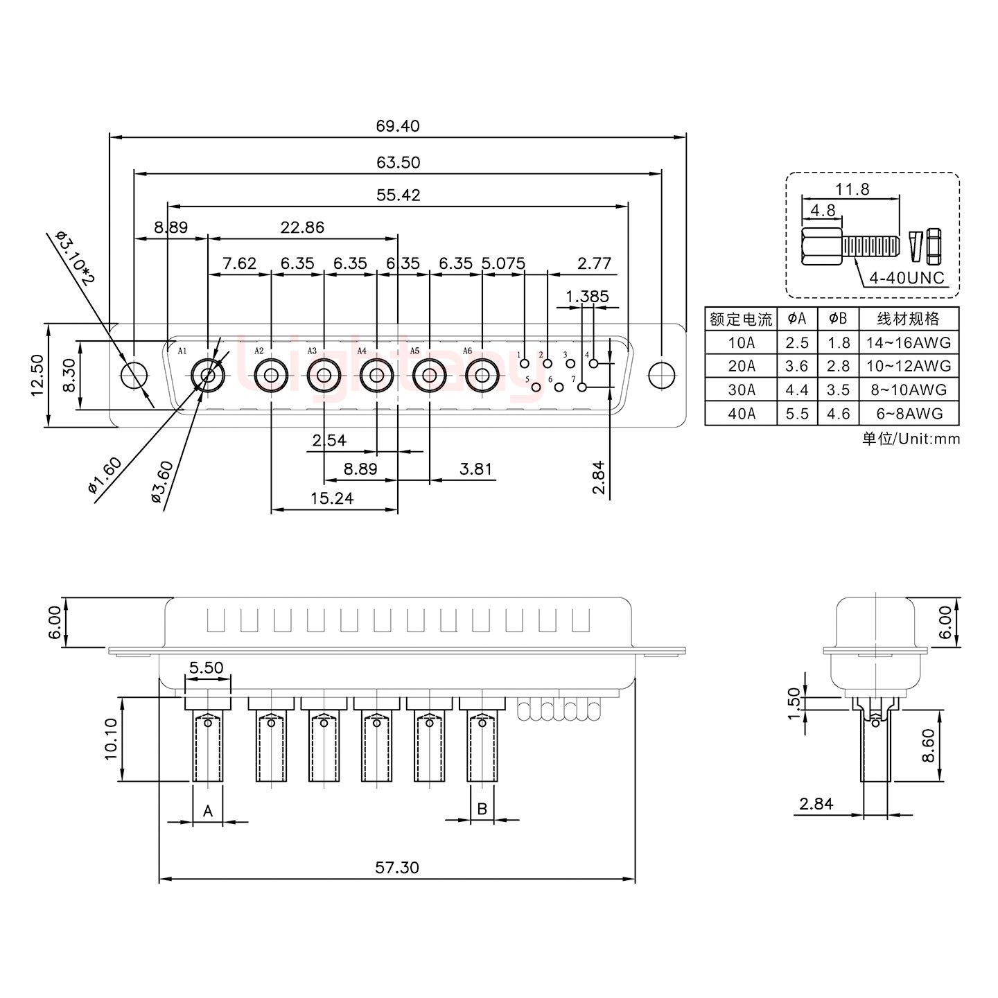 13W6B公壓線式/配螺絲螺母/大電流10A