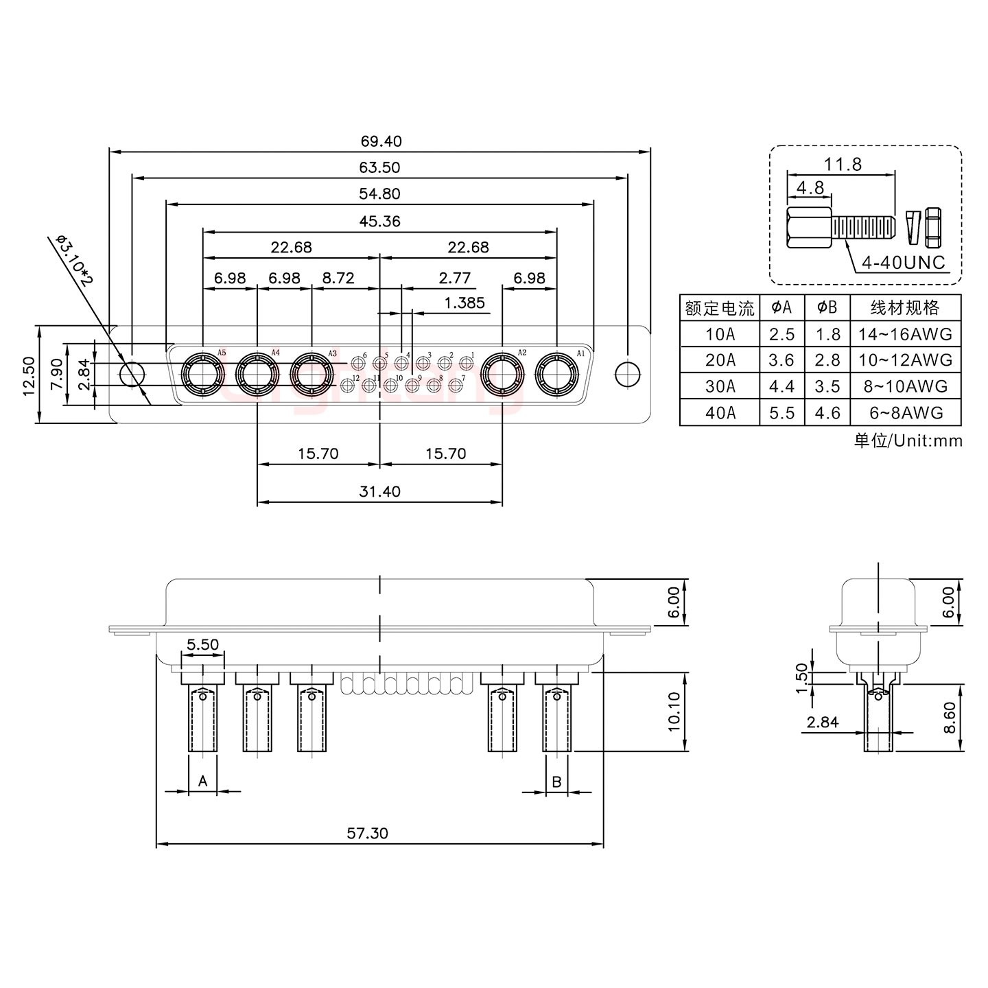 17W5母壓線式/配螺絲螺母/大電流40A