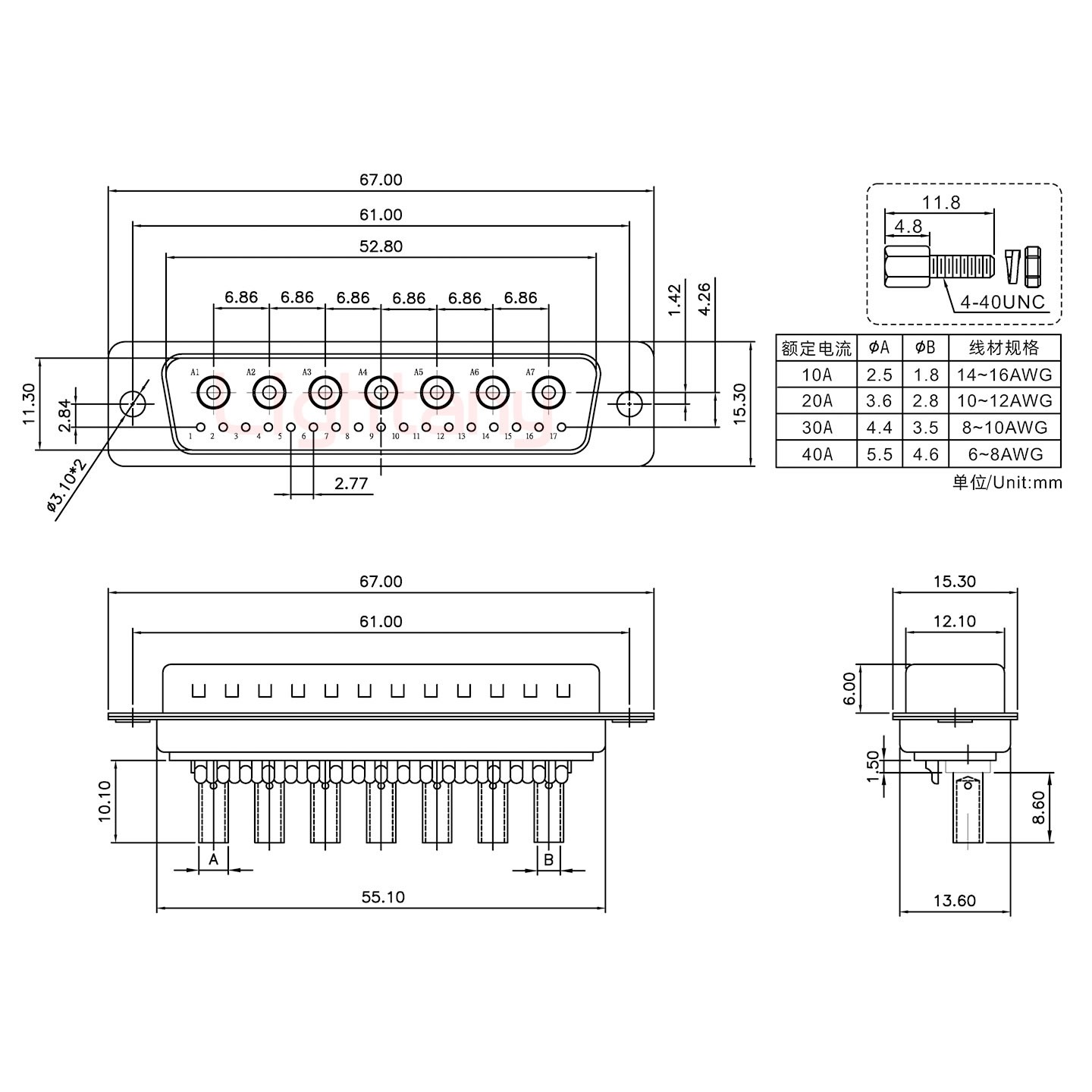 24W7公壓線式/配螺絲螺母/大電流30A