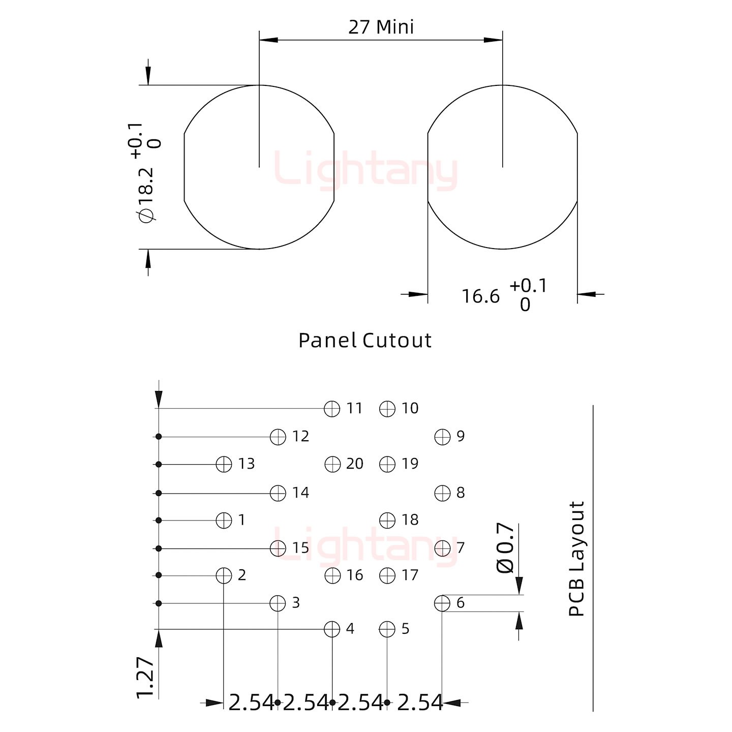 EEG.3B.022.CLV前螺母插座 PCB彎插板