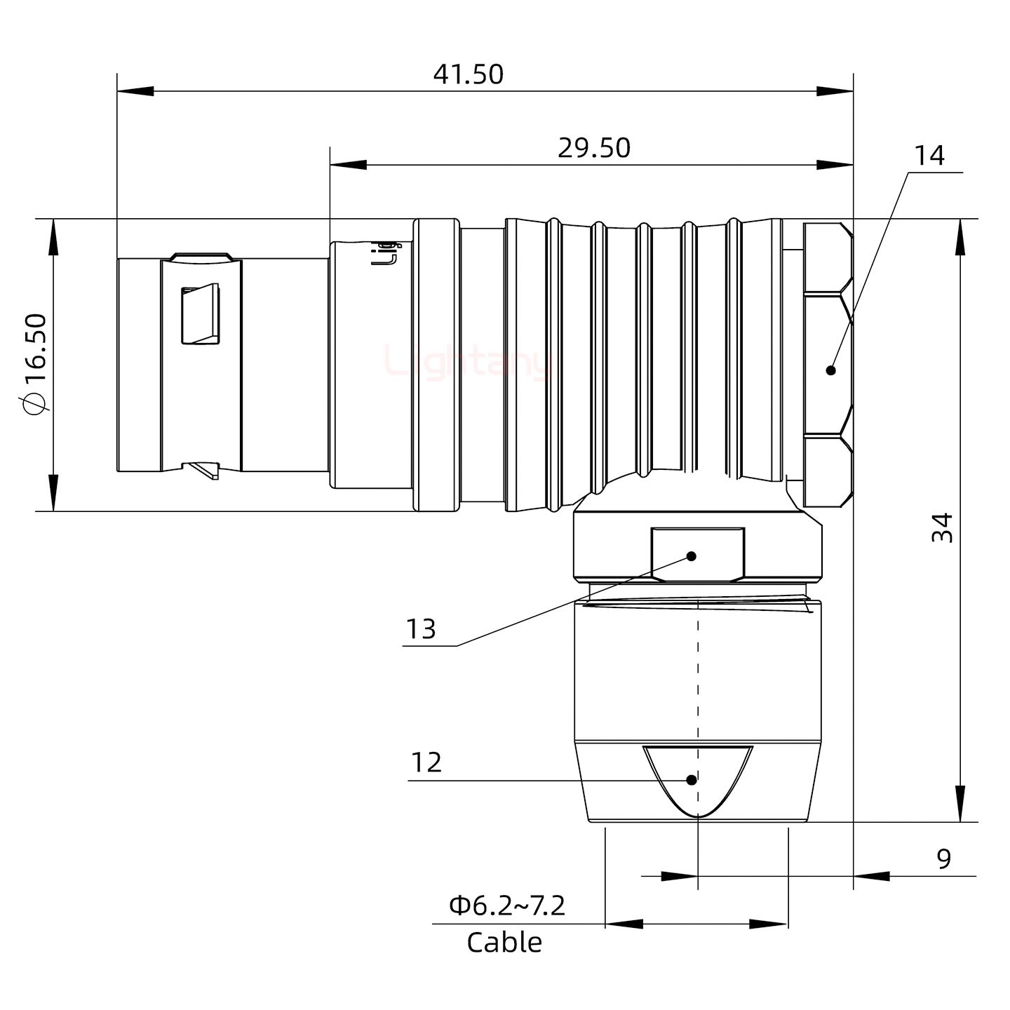 FHG.2B.014.CLAD72推拉自鎖彎式插頭