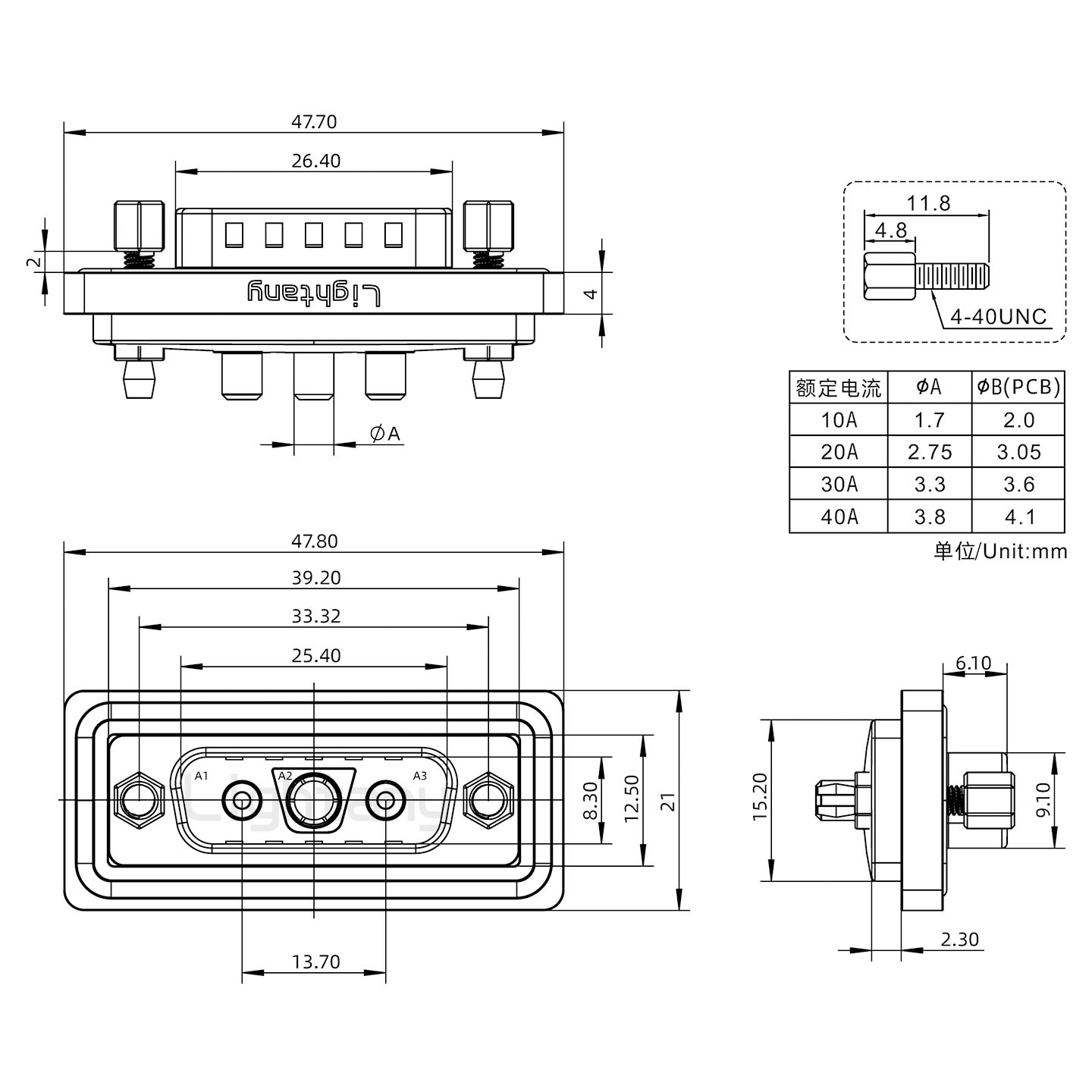 防水3V3公直插板/鉚魚叉/鎖螺絲/大電流40A