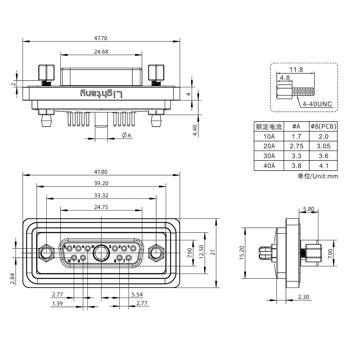 防水11W1母直插板/鉚魚叉/鎖螺絲/大電流40A