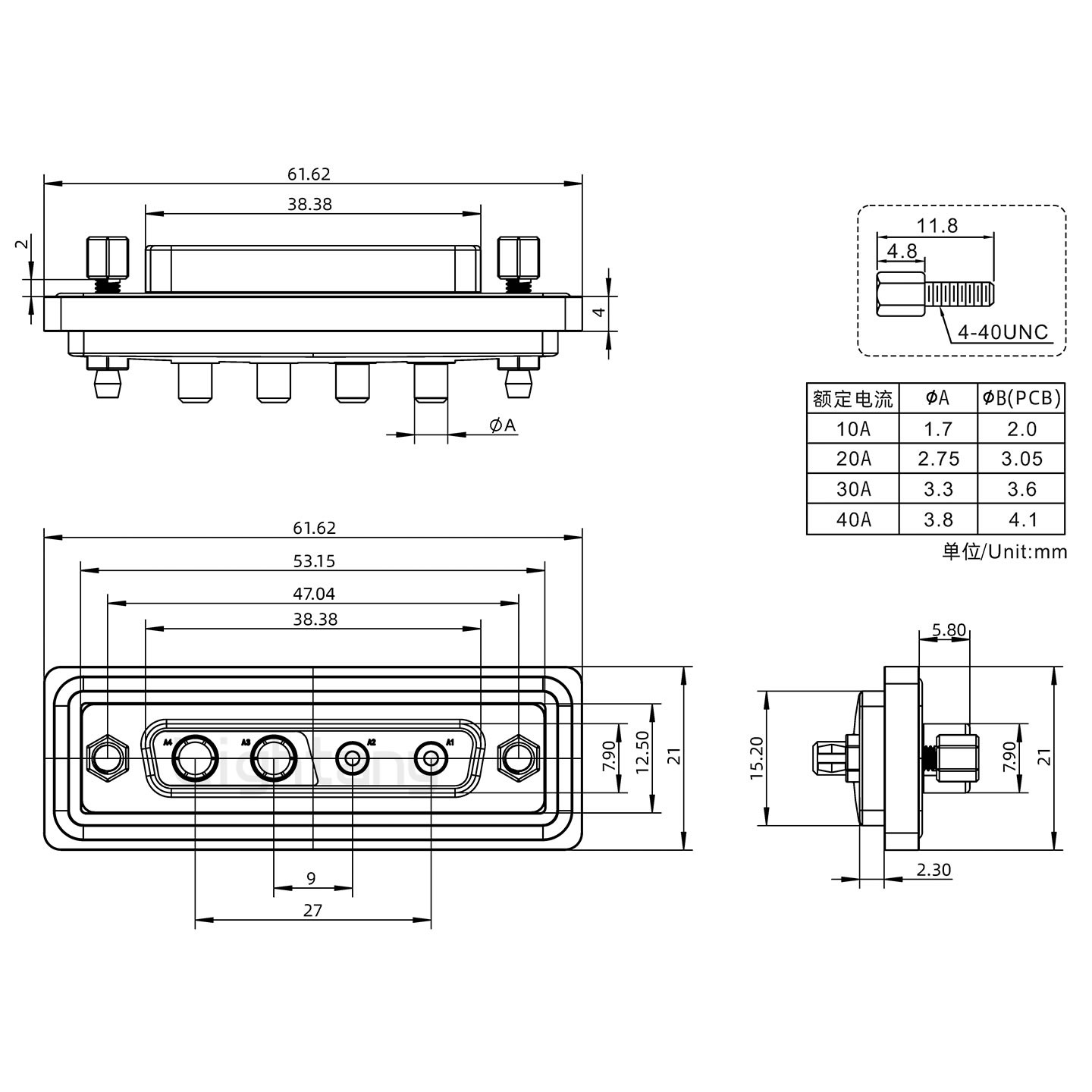 防水4V4母直插板/鉚魚叉/鎖螺絲/大電流40A