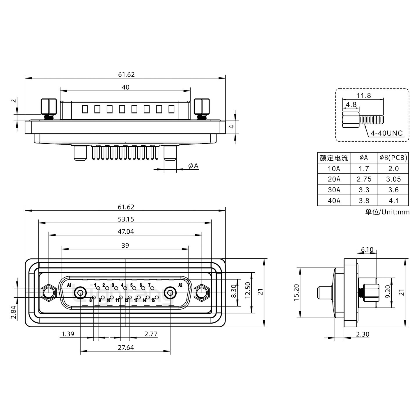 防水17W2公直插板/鉚魚(yú)叉/鎖螺絲/大電流40A