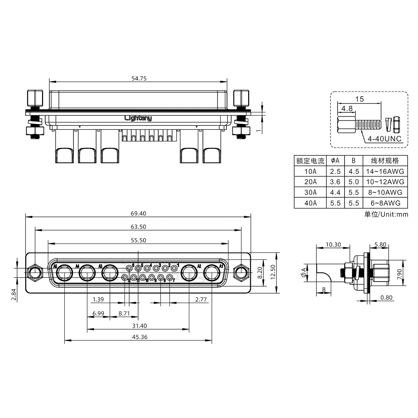 17W5母焊線式/鎖螺絲螺母+防水墊片/大電流40A