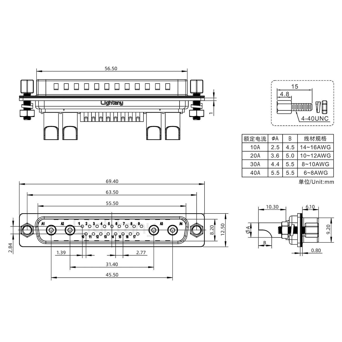 21W4公焊線式/鎖螺絲螺母+防水墊片/大電流40A