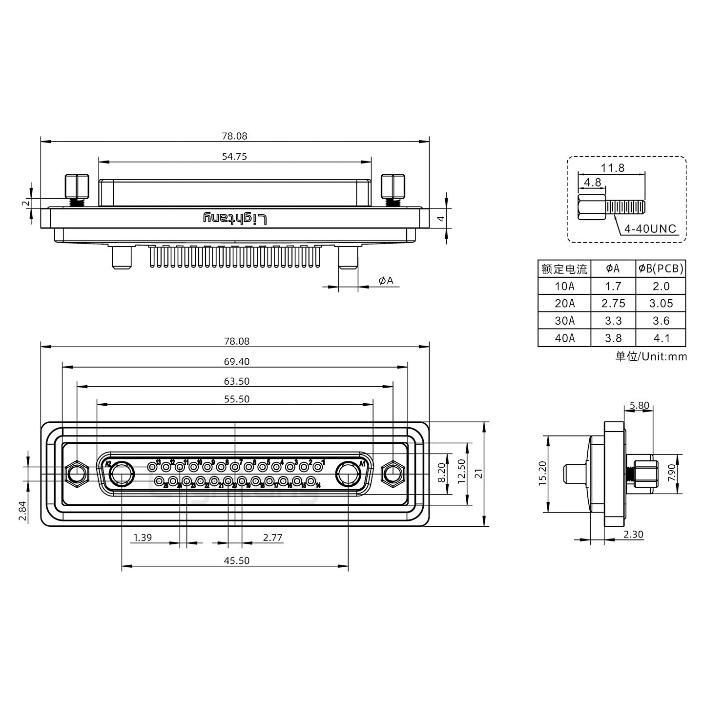 防水24W7母直插板/鎖螺絲/大電流40A