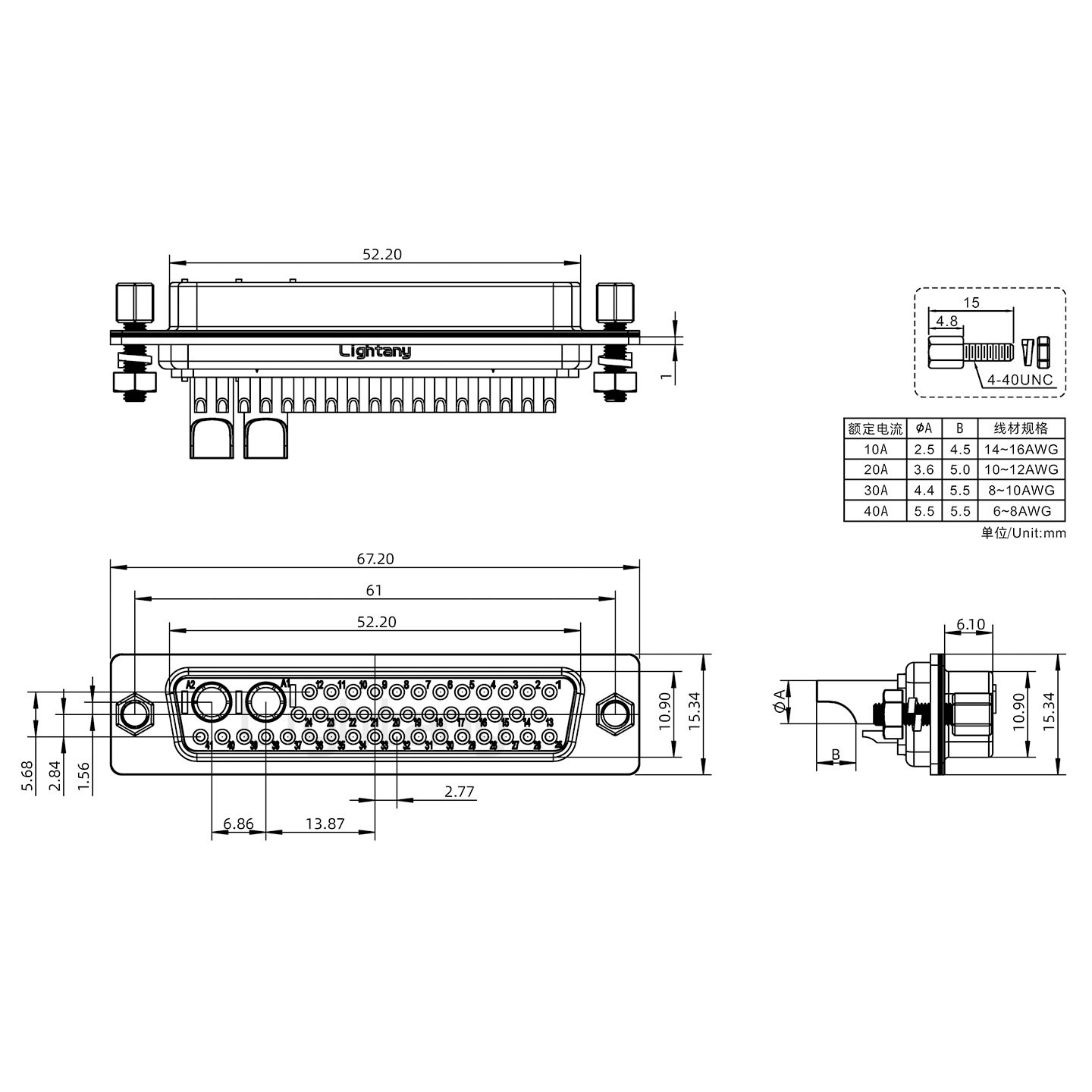 43W2母焊線式/鎖螺絲螺母+防水墊片/大電流40A