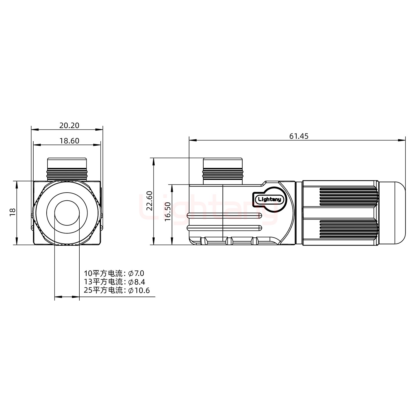 LTC0616-F1BR彎式插頭 16平方 100A 黑色