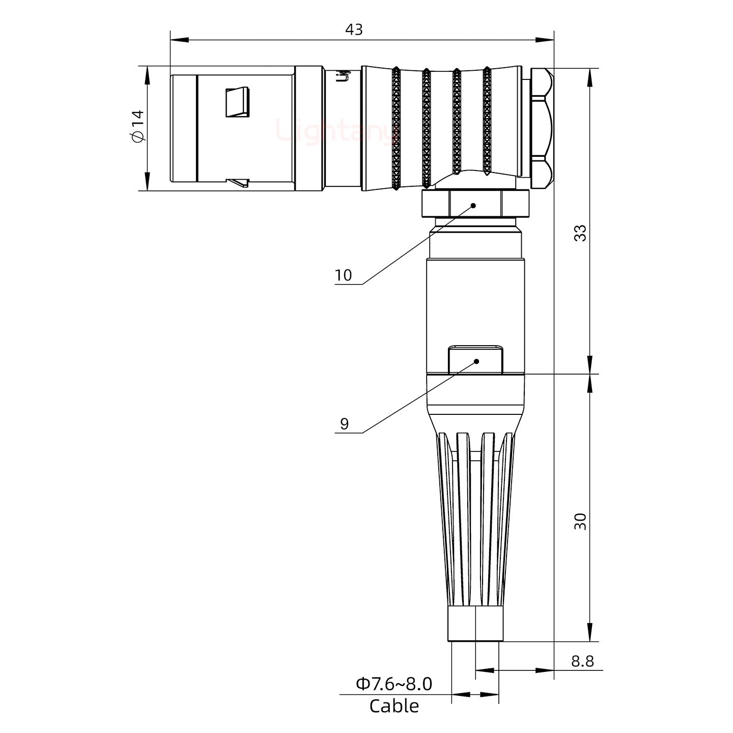 FHG.1K.002.CLAK80Z推拉自鎖帶護(hù)套彎式插頭